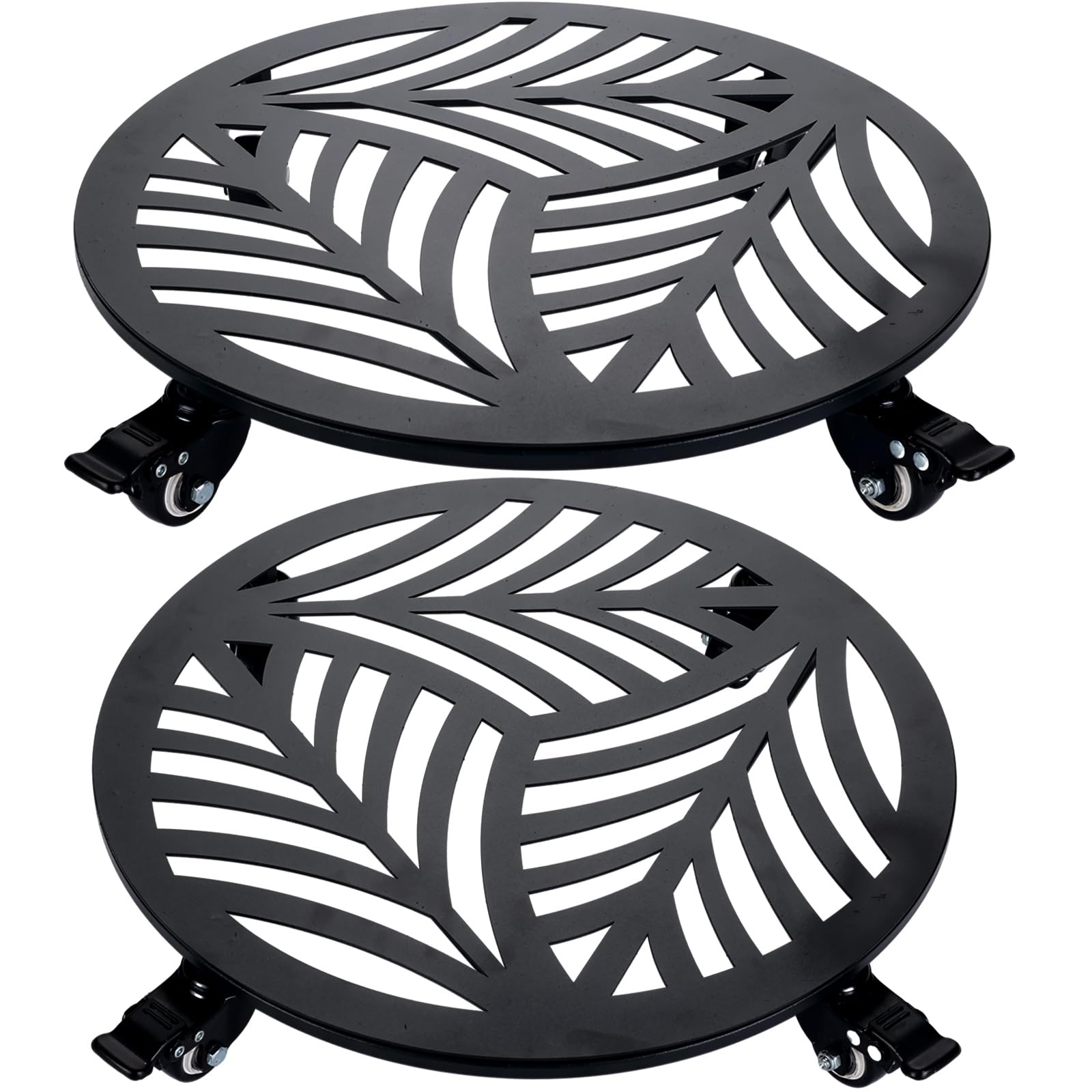 1 Pack 12 inches Large Metal Plant Caddy with 3 PU Metal Wheels Rolling Plant Stand with Casters Indoor Outdoor Wheeled Planter Roller Base Pot Movers Plant Dolly Coaster Trolley Black