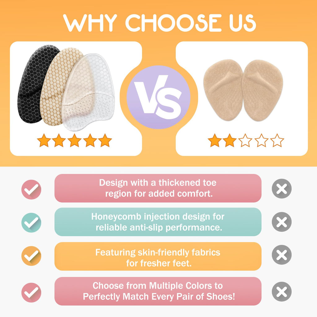 ZAIWOO Metatarsal Pads for Women, Ball of Foot Cushions, Heel Inserts, High Heel Comfort Pads (2 Pairs), Anti Slip, Invisible Design