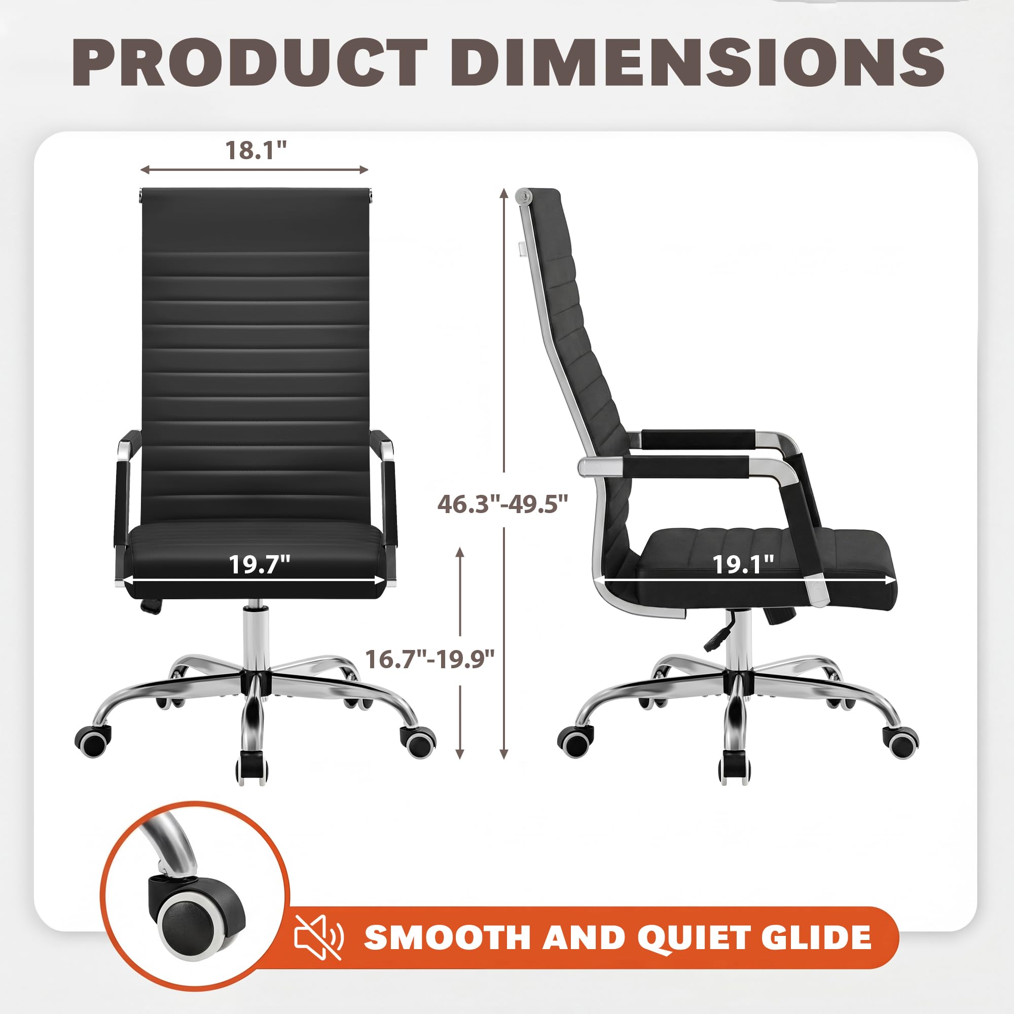 Furmax Ribbed Office Chair High Back PU Leather Executive Conference Chair Adjustable Swivel Chair with Arms (Bicolor Retro Brown)