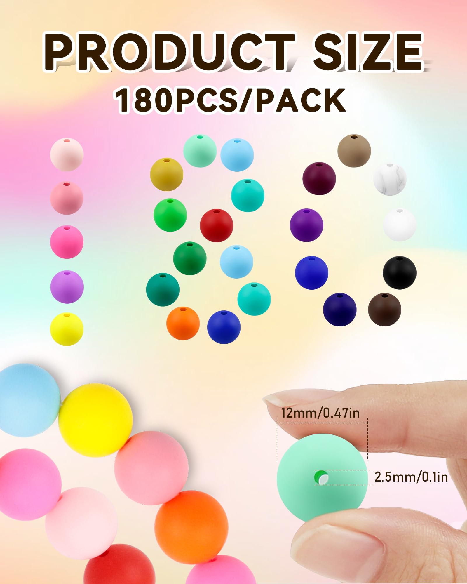 180PCS FIVEIZERO Silicone Beads – 30 Colors 12mm Round Rubber Beads Bulk for DIY Crafts, Keychain Accessories & Jewelry Making | Soft Silicone, Seamless Finish, Easy to String, Fade Resistant, Durable for Daily Use
