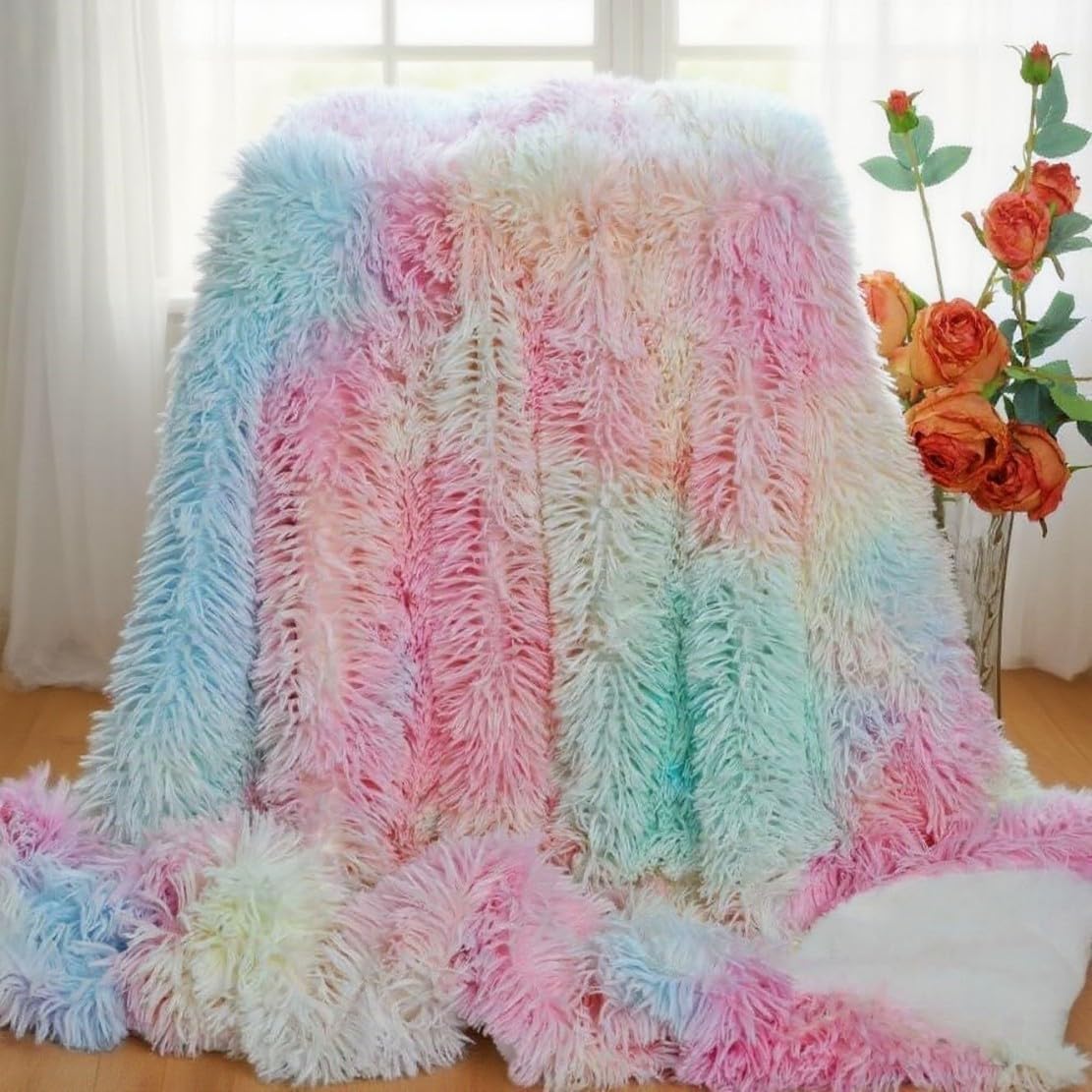 Plush Super Soft Blanket Bedding Sofa Cover Furry Fuzzy Fur Warm Throw Qulit Cozy Couch Blanket for Winter (51"x63", Black)