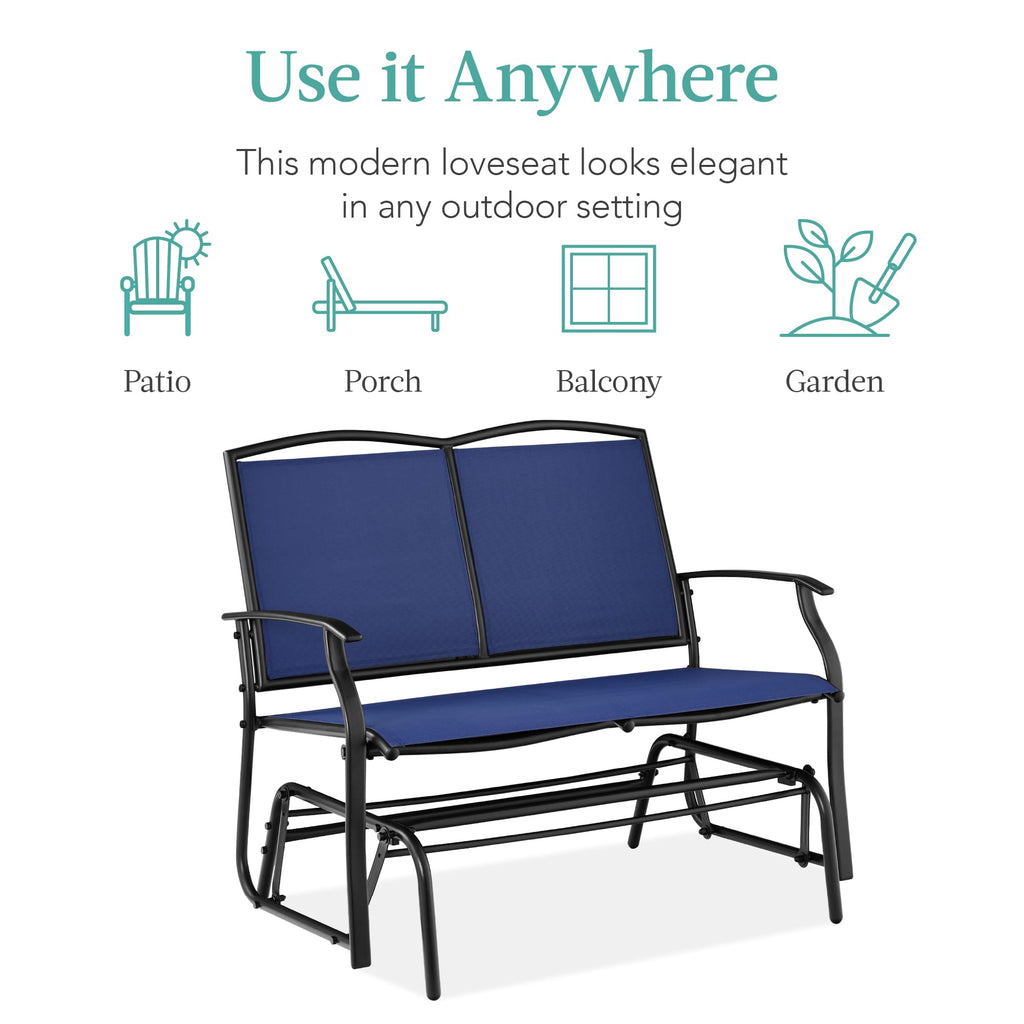Best Choice Products 2-Person Outdoor Patio Swing Glider Steel Bench Loveseat Rocker for Deck, Porch w/Textilene Fabric, Steel Frame - Black