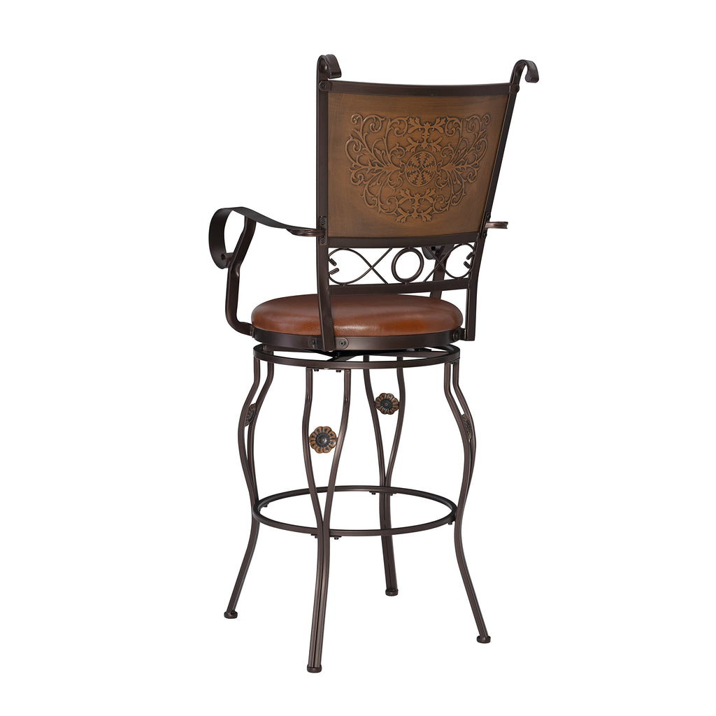 Powell Company Big & Tall Copper Stamped Back Arms by Powell Big and Tall Counter Stool, 24" Seat Height, brown