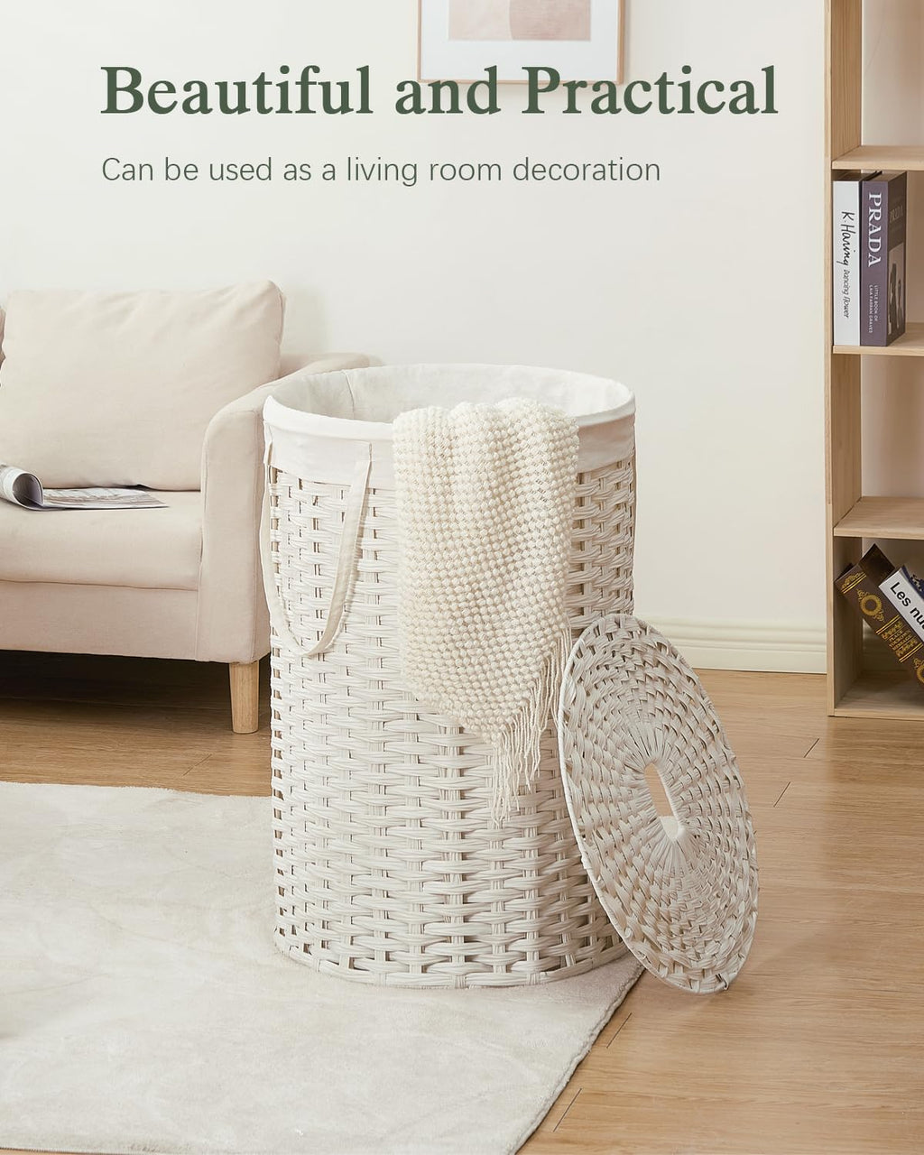 SETVSON Laundry Hamper with Lid Laundry Basket with Lid 19.0 Gal (72 L) Round Wicker Laundry Basket Handwoven Rattan Basket with Lid Removable Bag 2 Mesh Bags Handles for Living Room Bathroom Black