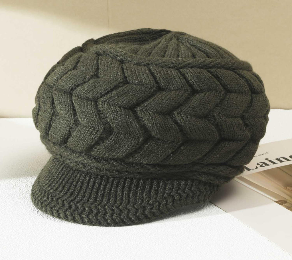 Women Winter Warm Knit Hat Wool Snow Ski Caps with Visor