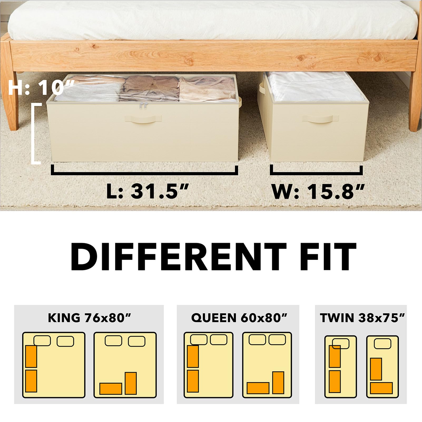 SpaceAid Paquete de 2 Contenedores de Almacenamiento Debajo de la Cama de 10" de Alto, Organizadores Grandes de Almacenamiento Debajo de la Cama con Tapas para Dormitorio, Residencia Estudiantil, Ropa