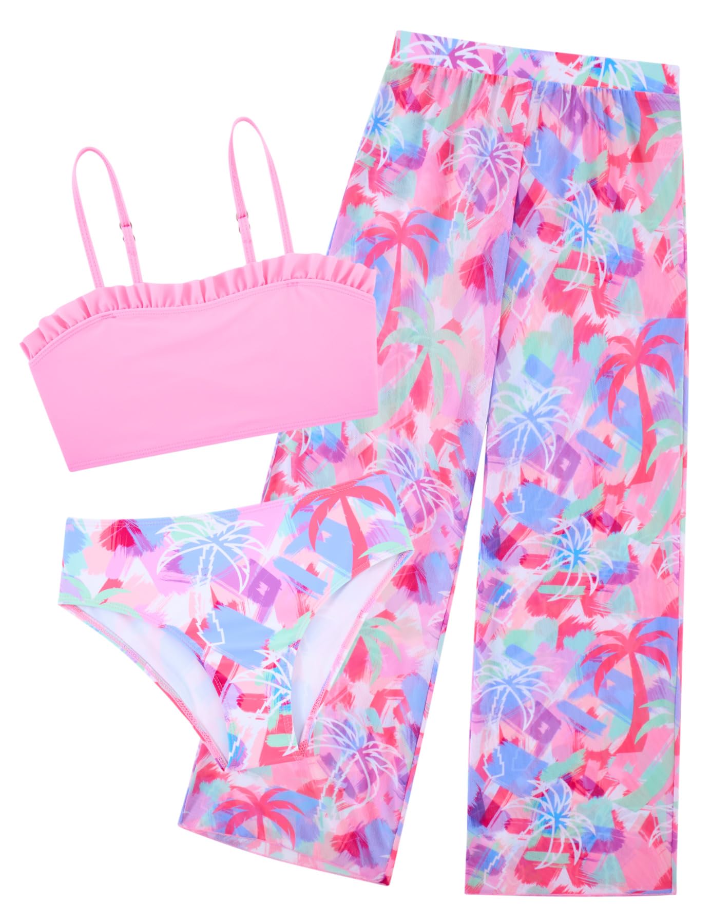 Vogseek 6-16T Girls 3 Pieces Bikini Bathing Suit with Rash Guard Pants Quick Dry Swimwear Cover-Up Sets