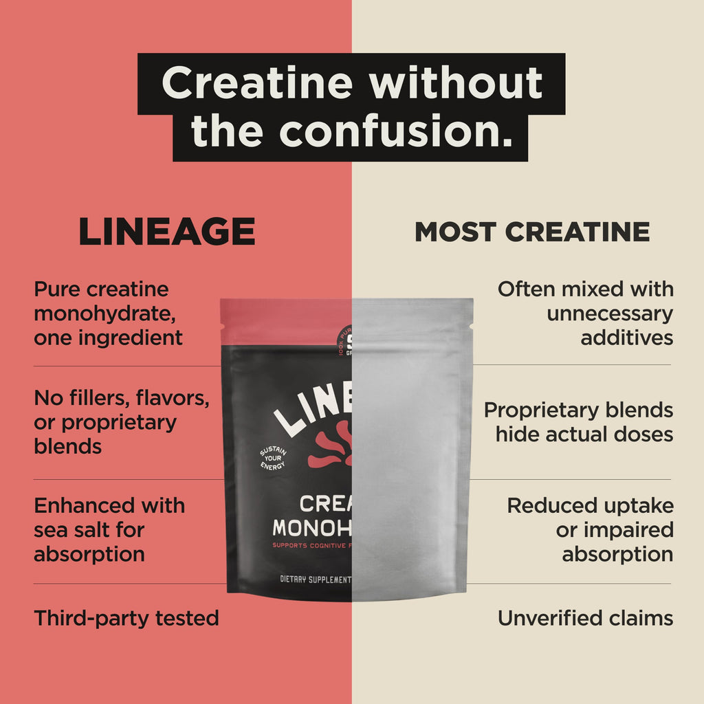 Lineage Provisions Micronized Creatine Monohydrate with Sea Salt - Micronized Creatine Powder for Training & Performance – No Artificial Ingredients – 90 Servings
