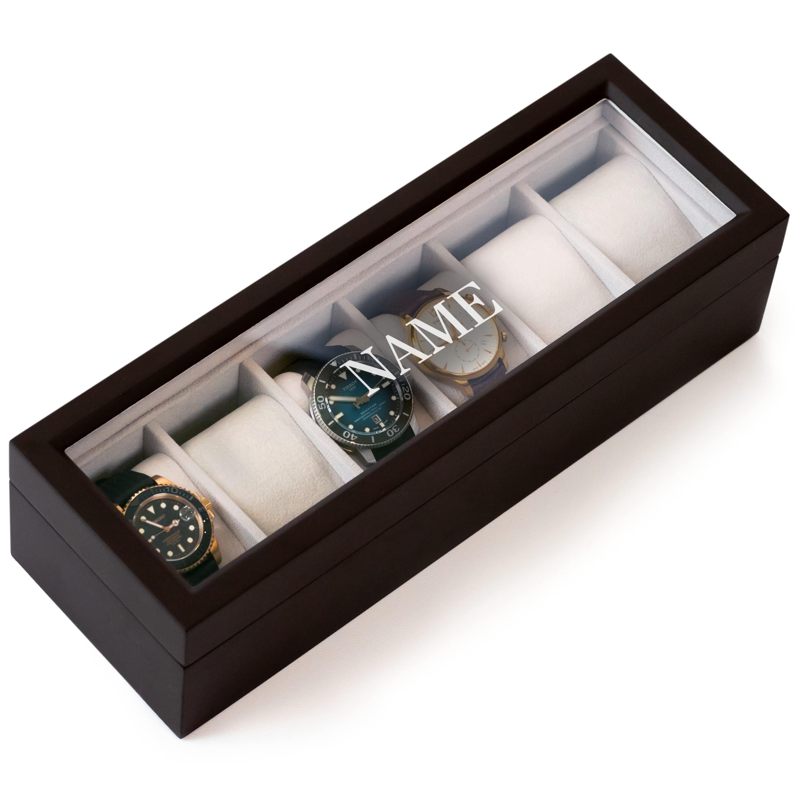 CASE ELEGANCE 6-Slot Solid Wood Watch Box for Men — Real Glass Display Top, Magnetic Closure & Pillow Stands | Watch Organizer Display Case | Gift for Him | Espresso