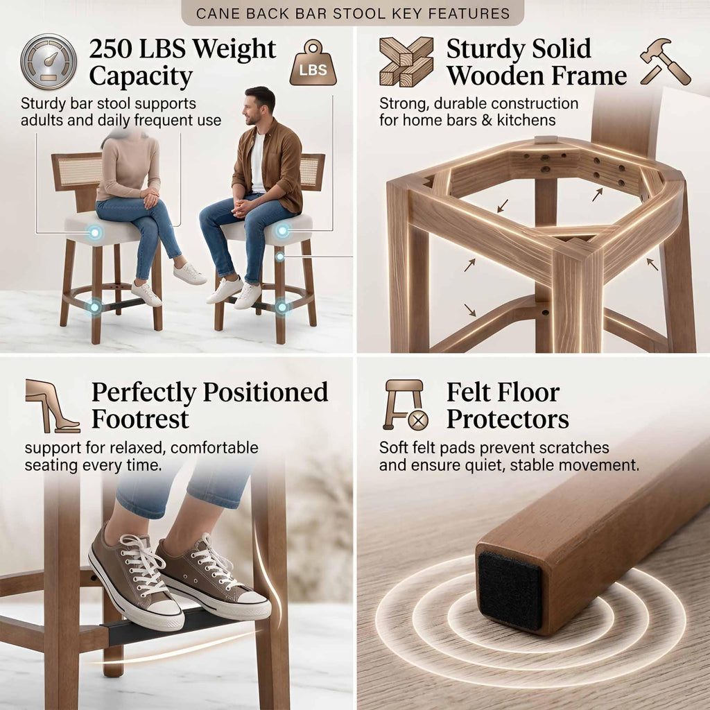Farmhouse 30'' Extra Tall Bar Stools Set of 2 Modern Counter Height Barstools with Backs Rustic Wood Bar Stools Linen Upholstered Counter Chairs Kitchen Island Stool Chairs with Wood Frame, Beige