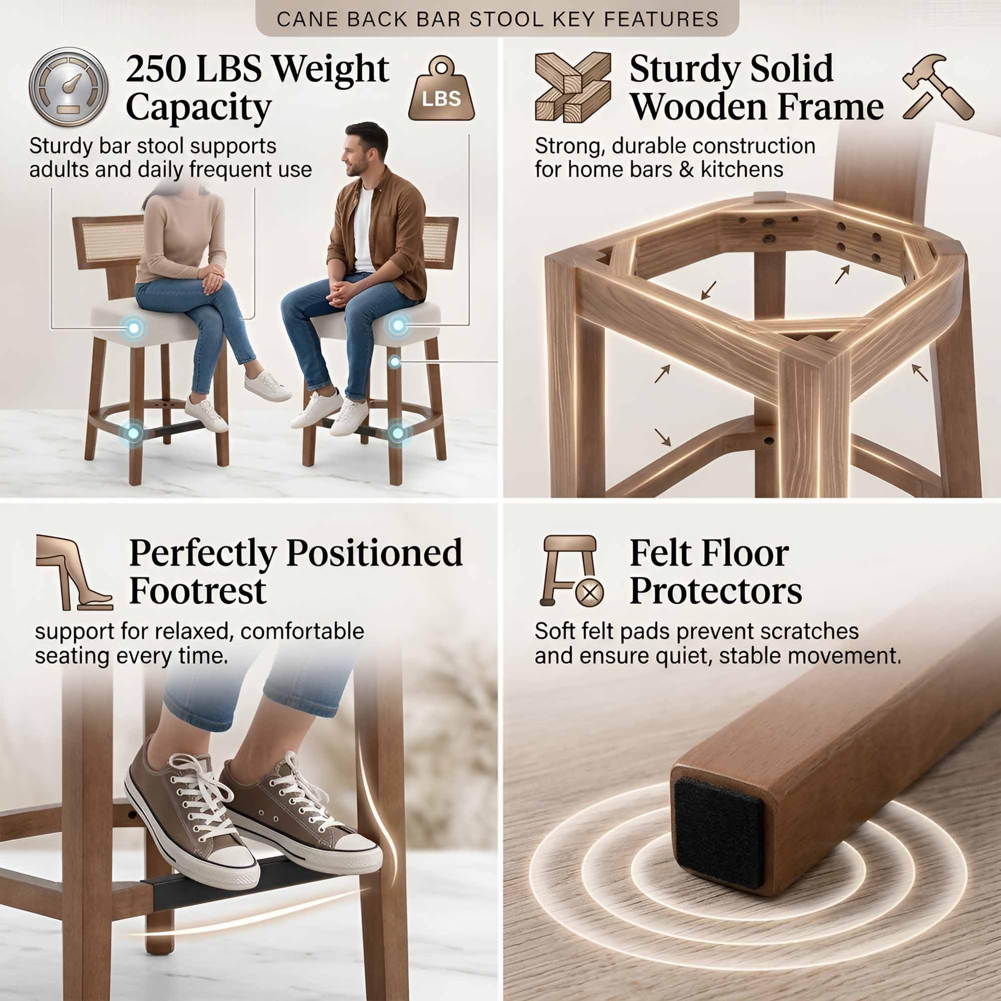 Farmhouse 30'' Extra Tall Bar Stools Set of 2 Modern Counter Height Barstools with Backs Rustic Wood Bar Stools Linen Upholstered Counter Chairs Kitchen Island Stool Chairs with Wood Frame, Beige