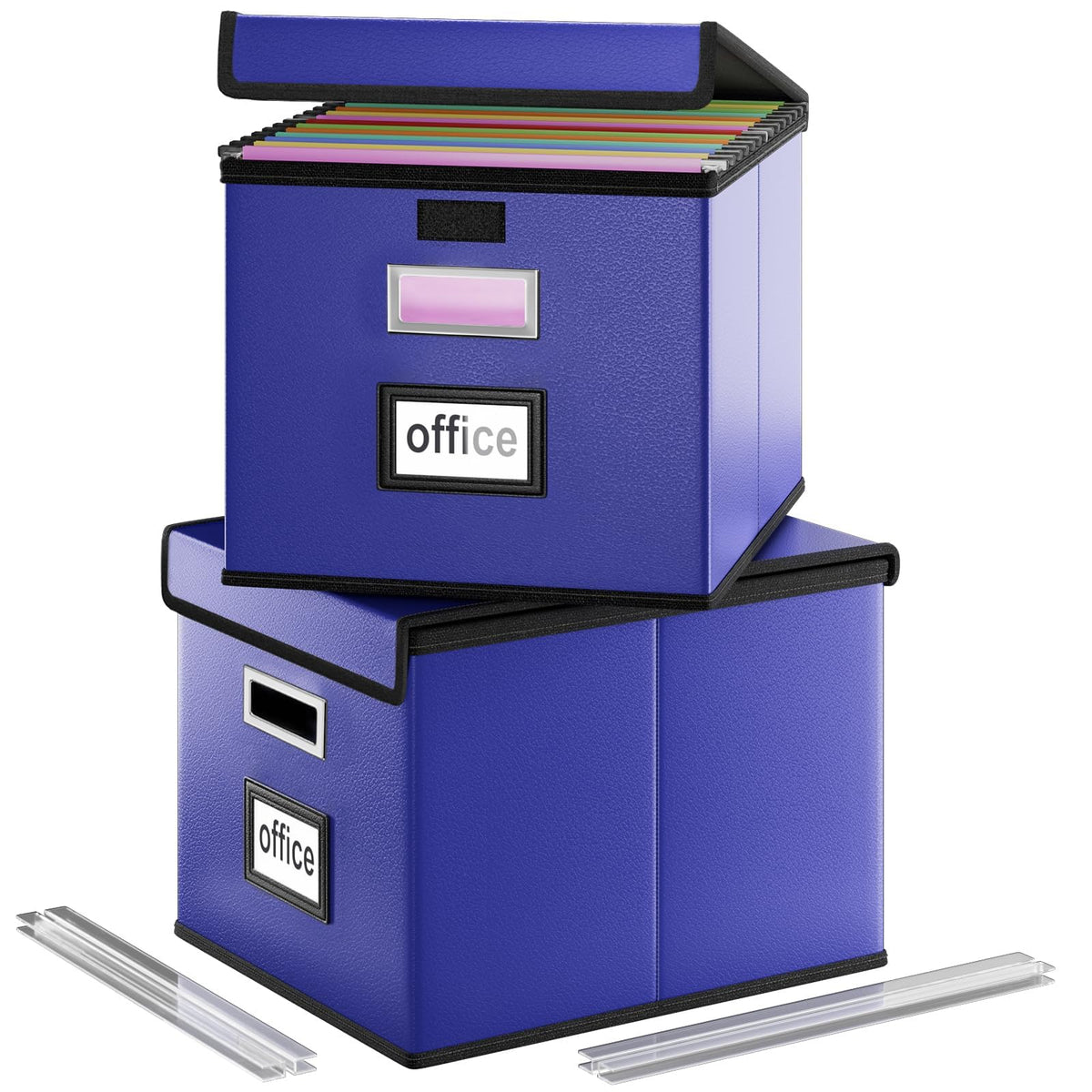 File Organizer Box with Lid, Collapsible Faux Leather Hanging File Folder Box Organizer with Plastic Slides, Decorative Home/Office Filing System Boxes for File and Folders Storage