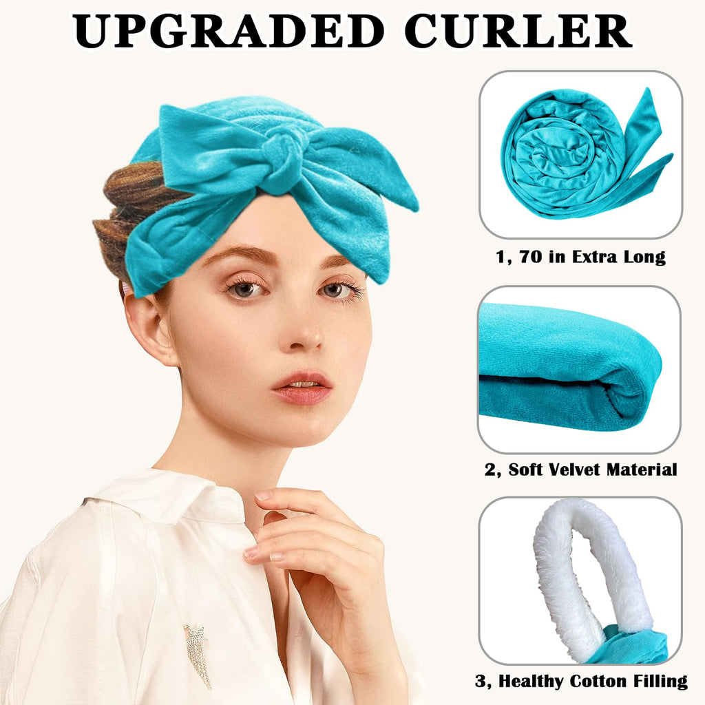 Gwabee Heatless Curls Overnight Hair Curler, 70" Soft Hair Curlers to Sleep In No Heat Curls Overnight, 9 PCS No Heat Curlers Set for Women - Blue