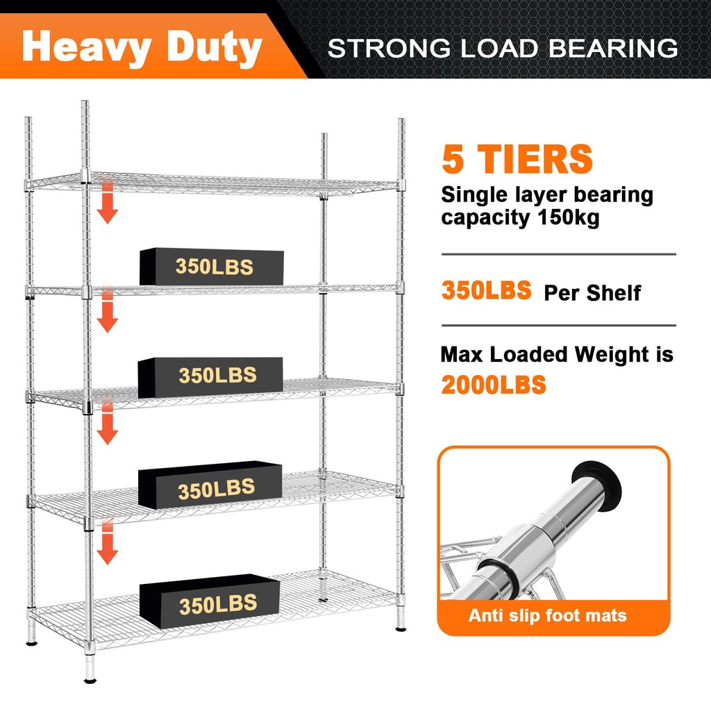 Land Guard 5 Tier Black Storage Racks and Shelving - 48" L x 20" W x 72" H Heavy Steel Material Pantry Shelves - Each Unit Loads 350 Pounds Wire Shelf, Suitable for Warehouses, Closets, Kitchens……
