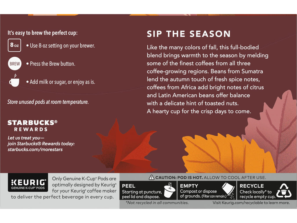 Starbucks Coffee K-Cup Variety Pack, 1 Cinnamon Dolce, 1 Hazelnut, 1 Mocha, 1 Cr�me Brulee, 1 Maple Pecan, 1 Caramel, 10 CT K-Cups, 1 CT