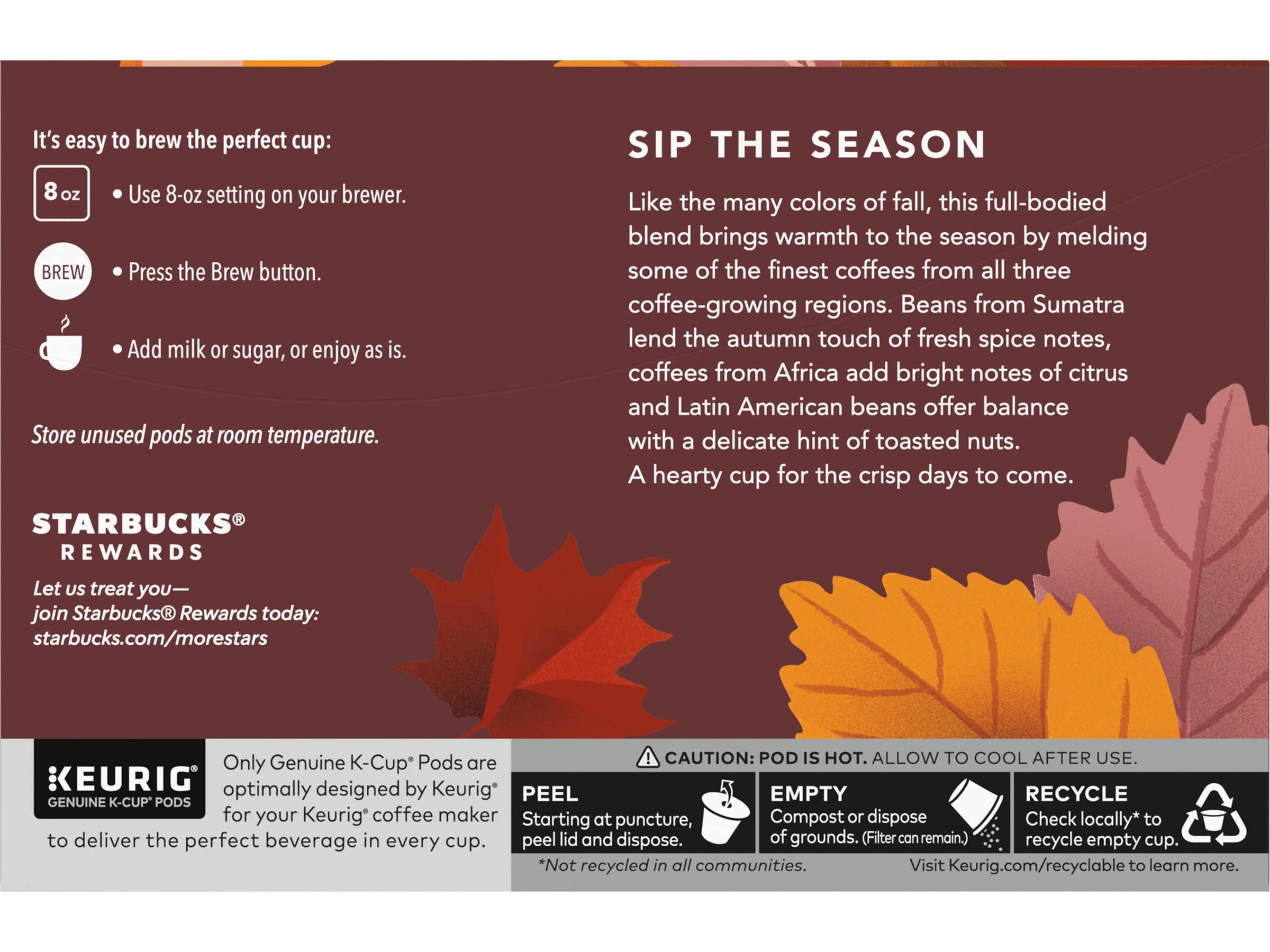 Starbucks Coffee K-Cup Variety Pack, 1 Cinnamon Dolce, 1 Hazelnut, 1 Mocha, 1 Cr�me Brulee, 1 Maple Pecan, 1 Caramel, 10 CT K-Cups, 1 CT