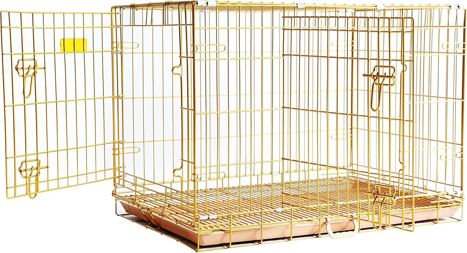 HOMEY PET 24" Gold Color Folding Design Dog Crate Puppy Ertra Small Breed Dog Kennels with Removable Floor Grid and Pull Out Tray, Dog Cage Copper Gold Finish