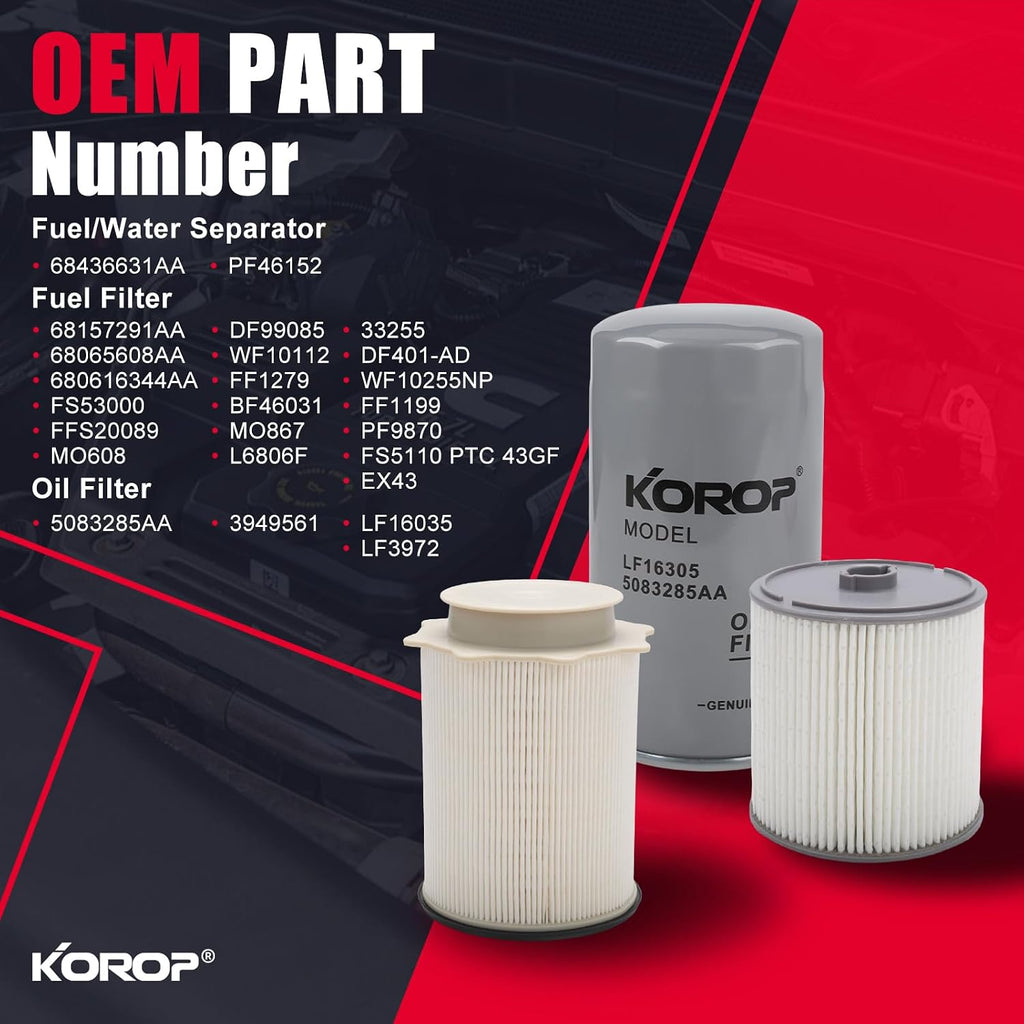 6.7 Cummins Fuel Filter Water Separator and Oil Filter Kit Compatible with 2019-2024 Dodge Ram 2500 3500 4500 5500 6.7L Cummins Turbo Diesel Engines Replaces# 68436631AA 68157291AA 5083285AA