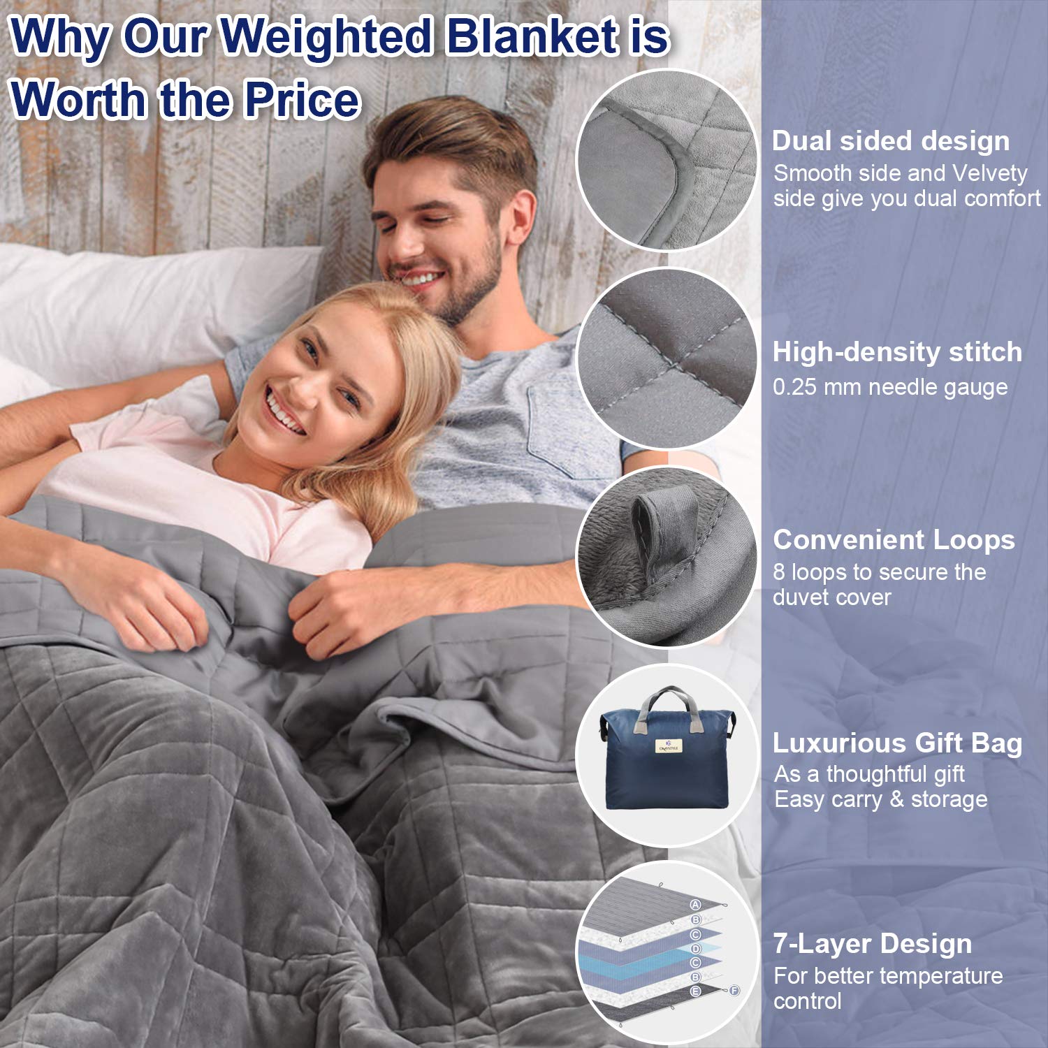 OMYSTYLE Reversible Weighted Blanket 48''x72'' 15lbs for Adults, Warm Short Plush and Cool Tencel Fabric Double-Sided Weighted Blanket for All Season Use - Carry Bag Included