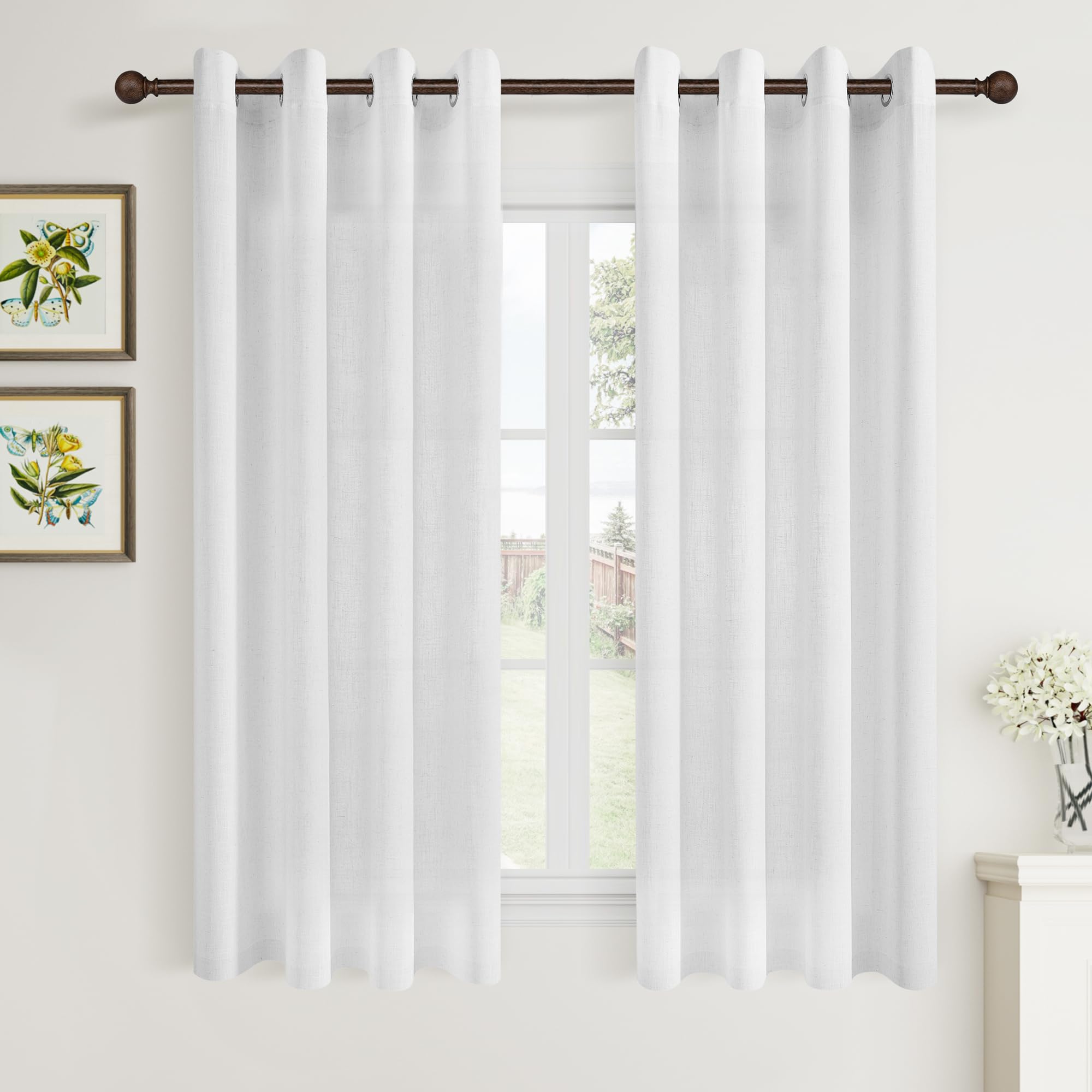 Aersas Black Bedroom Linen Curtains 63 Inch Length 2 Panel Privacy Energy Efficient Semi Sheer Black Linen Drapes for Living Room Modern Farmhouse Grommet Window Curtain for Nursery Office 52x63
