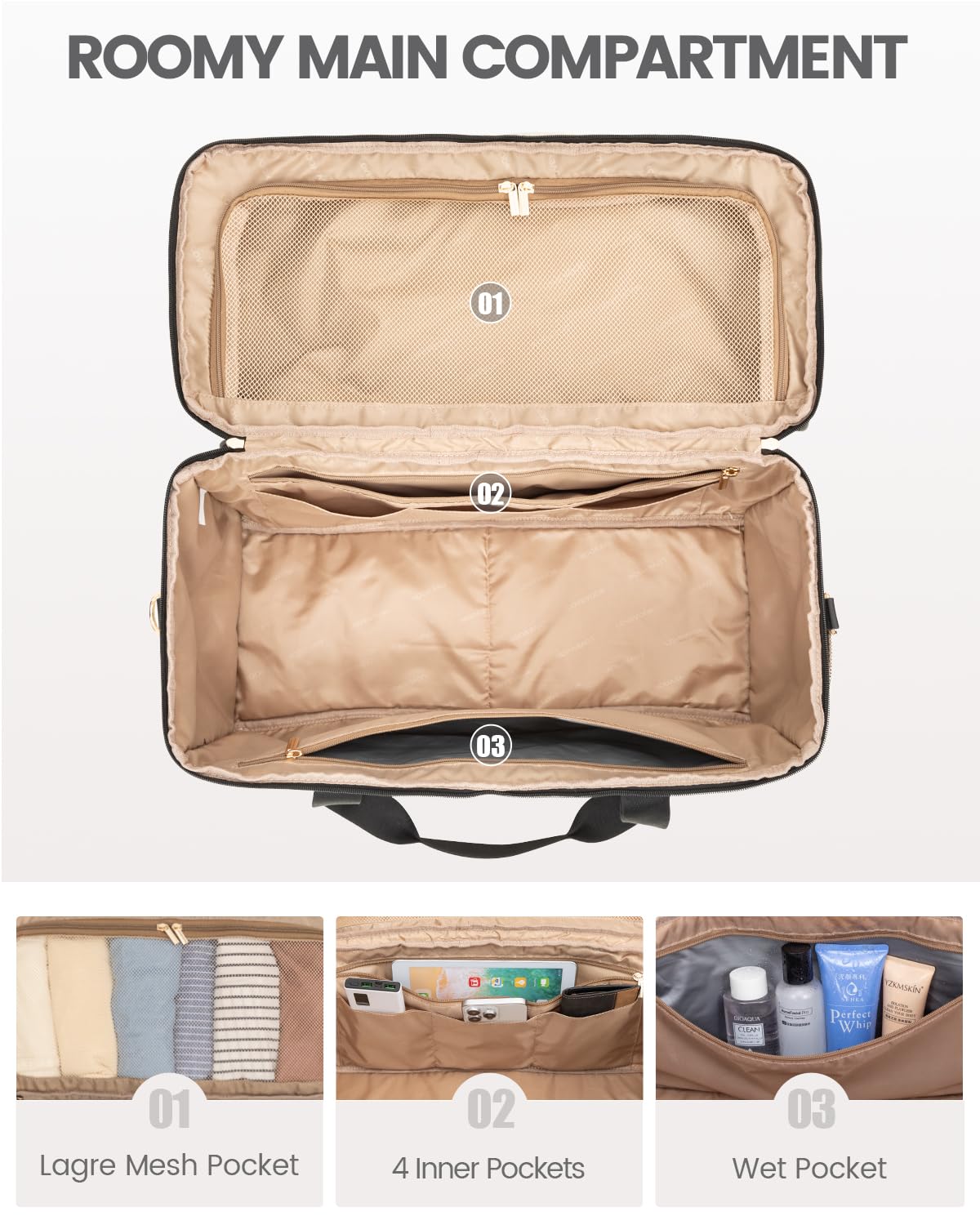 LOVEVOOK Travel Duffle Bag - Weekender & Overnight Bag with Toiletry & Wet Pocket, Carry-On Size, 3pc Set