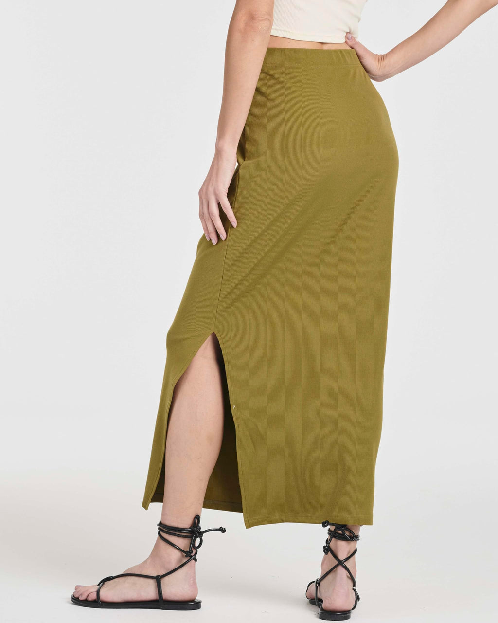 Real Essentials 3 Pack: Women's Ribbed High Waisted Maxi Skirt with Side Slit - Casual Long Pencil Skirt
