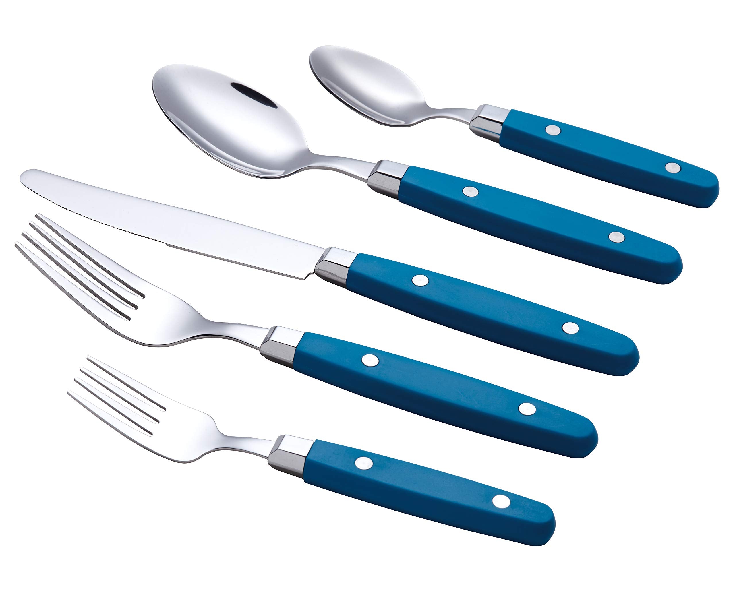 ANNOVA Silverware Set, Retro/Rivet Colorful Stainless Steel Tableware Kitchen Flatware Set Utensils, Includes Dinner Knives, Forks, Spoons, Salad Forks & Dessert Spoons (Brown, 20 Pieces)