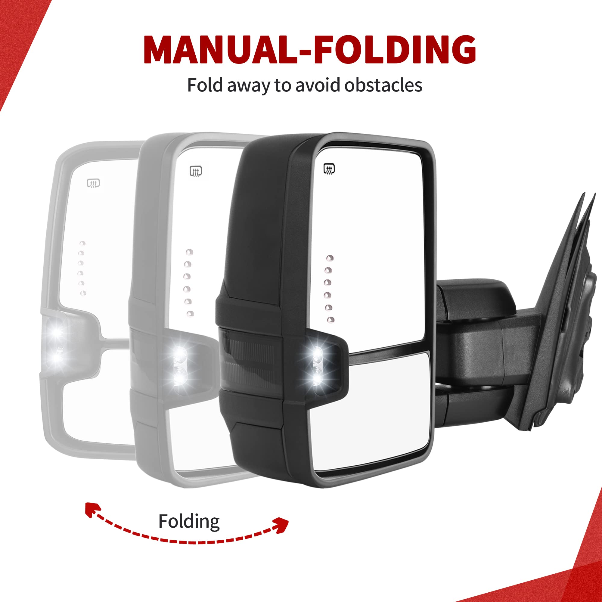 YITAMOTOR Towing Mirrors Compatible with 07-13 Silverado 1500 2500 3500 Tahoe Suburban Avalanche GMC Sierra Yukon Cadillac LED Turn Signal Light Power Heated Manual Telescoping Folding