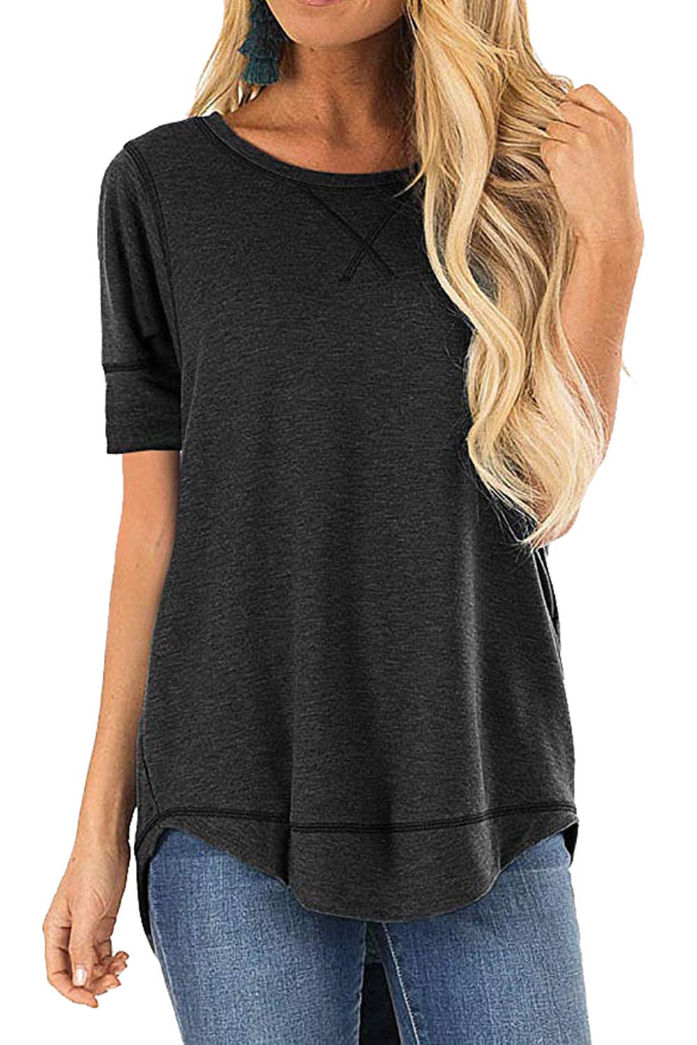 JomeDesign Summer Tops for Women Short Sleeve Side Split Casual Loose Tunic Top