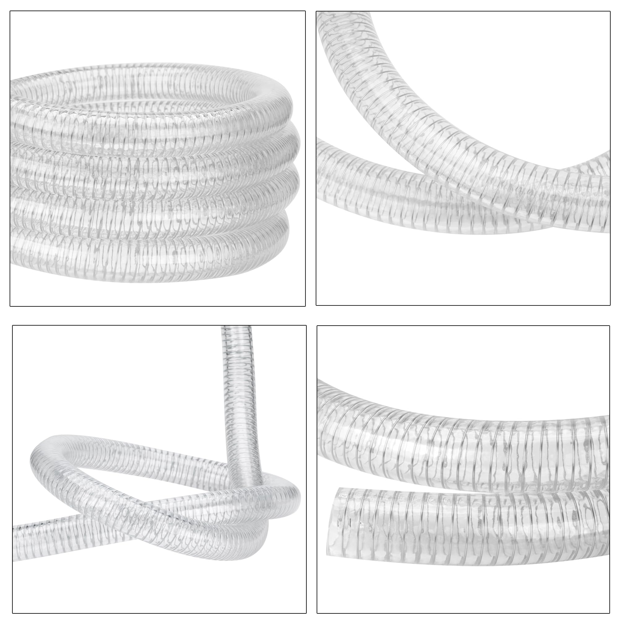 1"id-5ft PVC Reinforced Tubing Steel Wire Suction Flexible Hose Vinyl Tubing Heavy Duty PVC Vacuum Hose Drain Fuel Oil Gas Water for Marine Bilge Pump Pond Spa