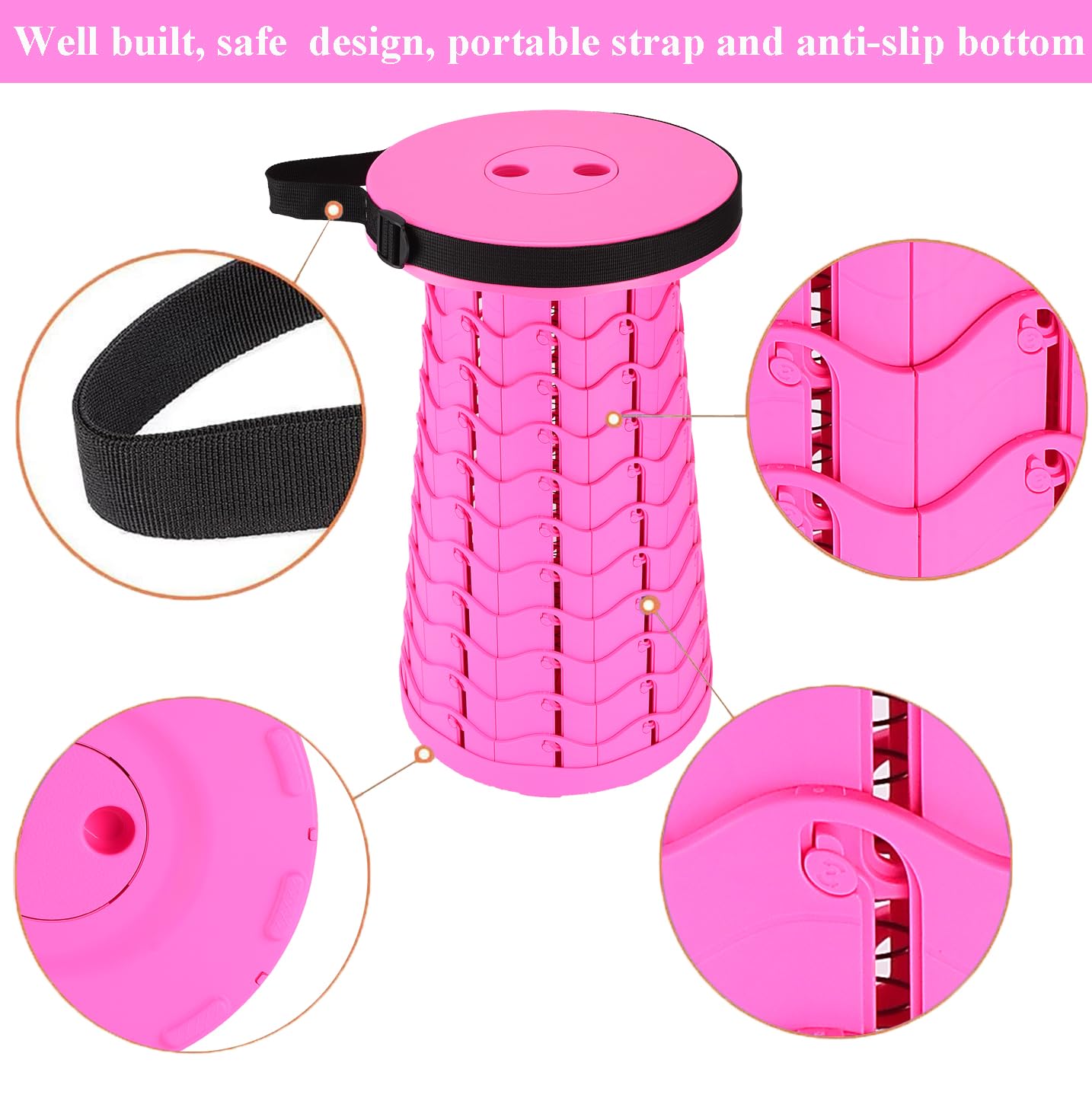 Fishboy Upgraded Collapsible Stool, 400lbs Max Weight, Lightweight But Sturdy, Portable Retractable Folding Telescoping Foldable Camping Stool for Adults Outdoor Fishing Hiking BBQ