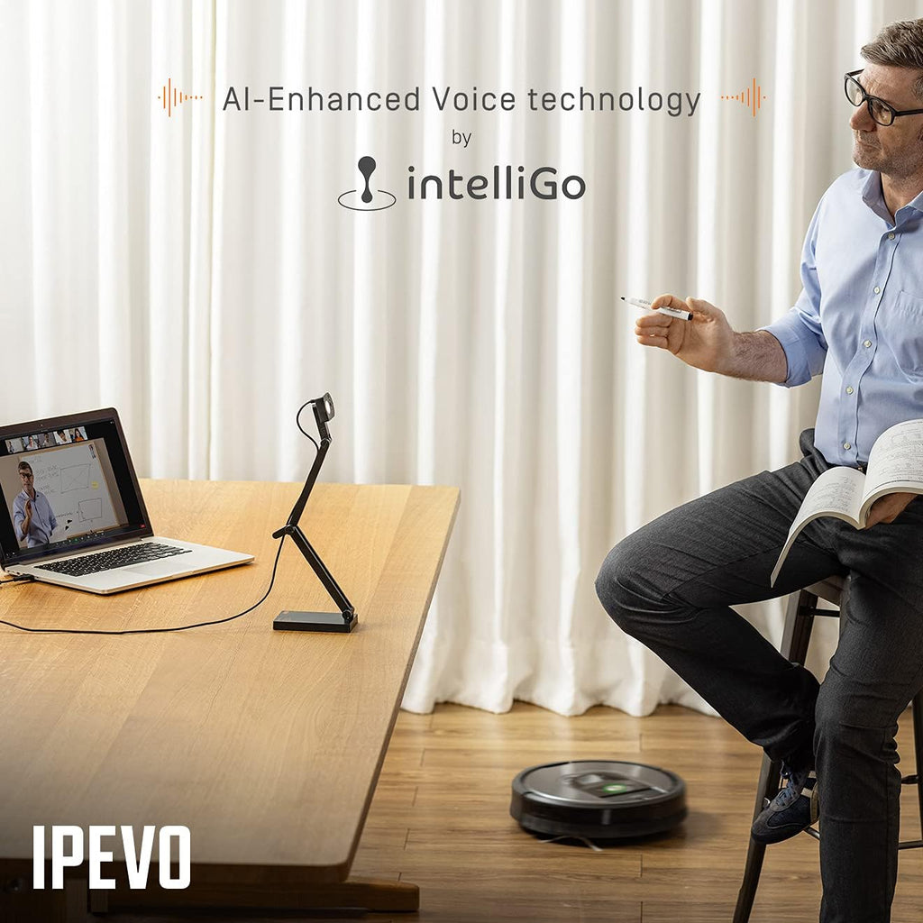 IPEVO V4K PRO Ultra HD USB Document Camera with AI-Enhanced Mic, for Classroom visualization, Online Teaching, Work from Home, Streaming, with Noise Cancellation for Clear Voice, Black