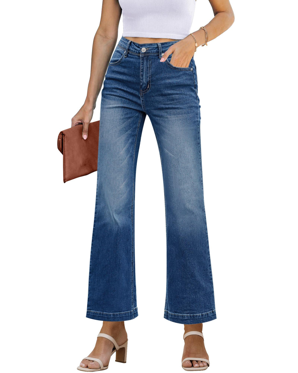 GRAPENT Womens Flare Jeans High Waisted Wide Leg Baggy Jean for Women Stretch Denim Pants