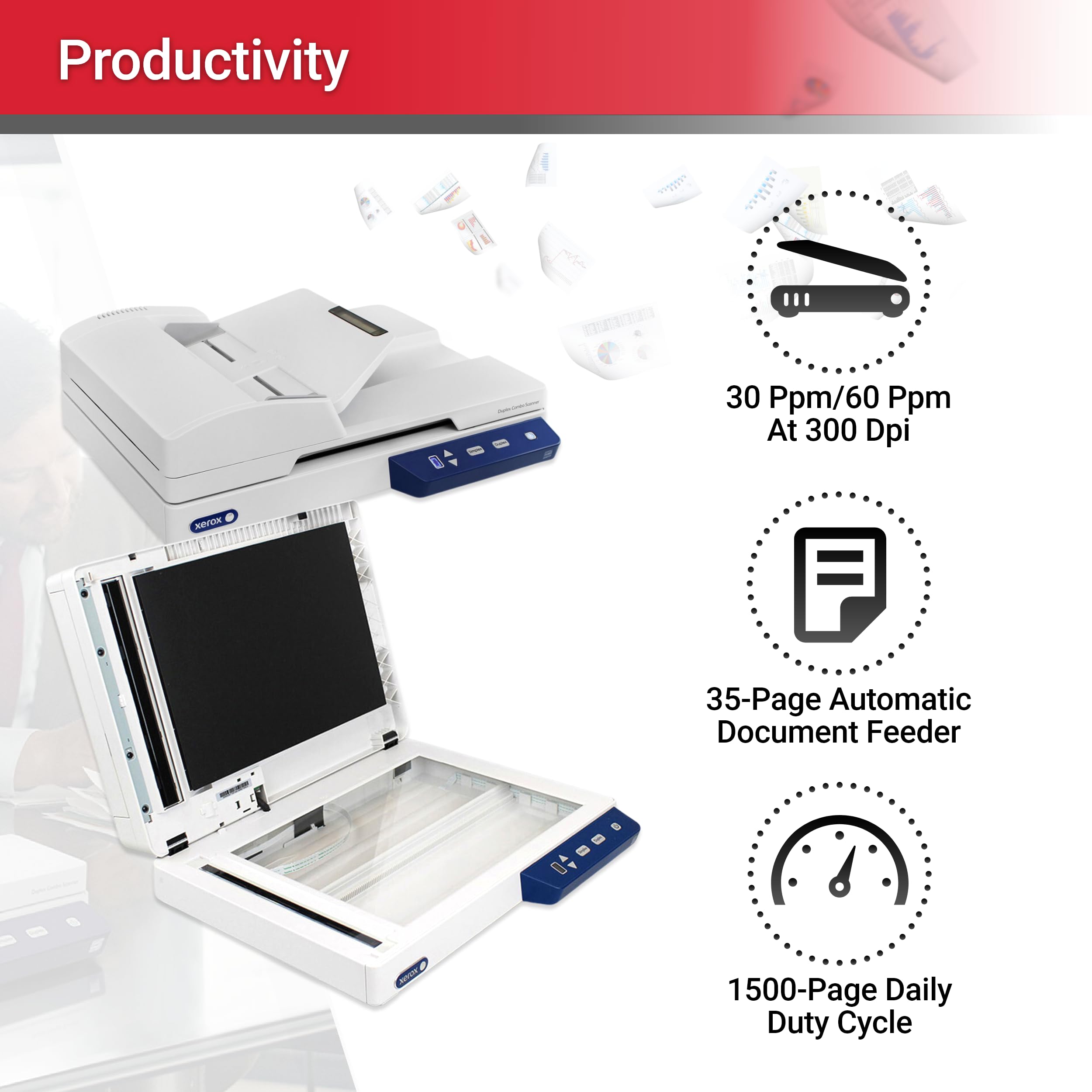 Visioneer Xerox Duplex Combo Flatbed Scanner with Automatic Document Feeder