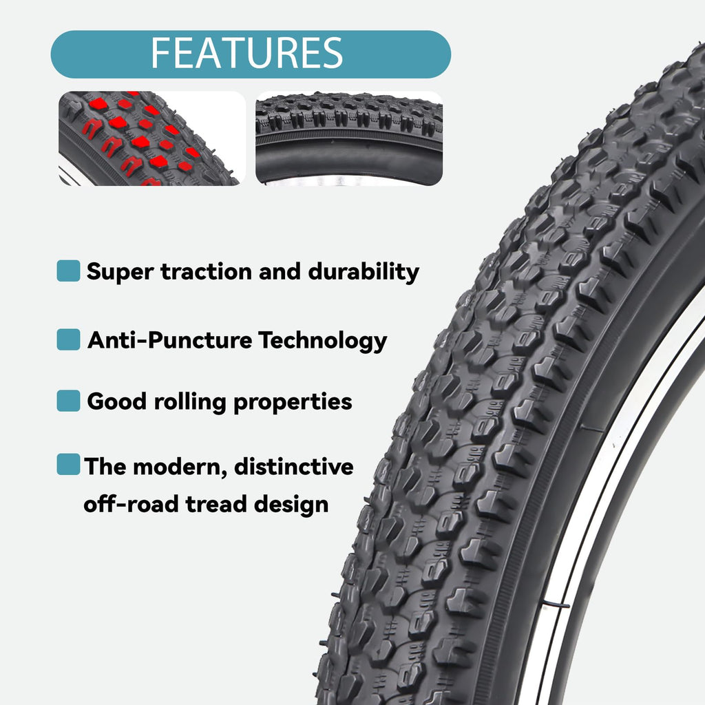 Hycline 2-Pack Mountain Bike Tires Set: 20/24/26/27.5-inch Folding Replacement High-Performance Wear-Resistant Bicycle Tires and Pair Inner Tubes with Tire Levers for MTB Off-Road Bike