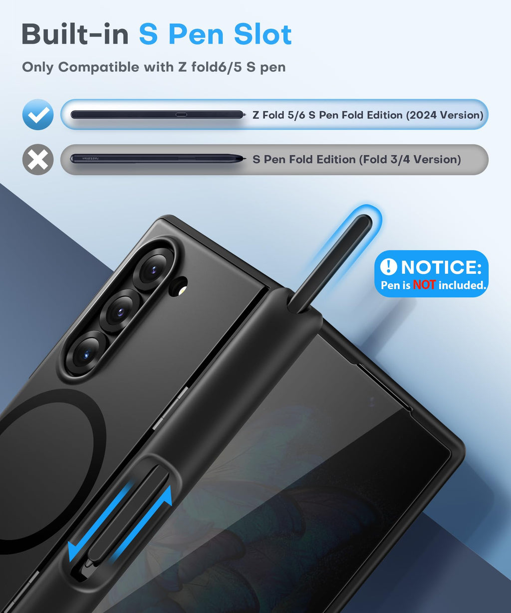 BERFY for Z Fold 6 Case with Screen Protector, [Compatible with MagSafe] Built-in Kickstand & S Pen Slot & Hinge Protection, Full Body Shockproof Phone Case for Samsung Galaxy Z Fold 6, Blue