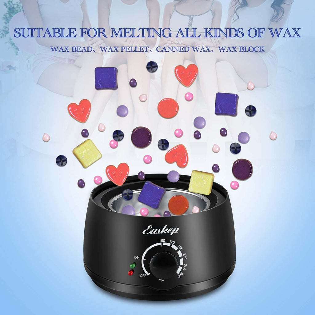 Waxing Kit Wax Warmer Easkep - Wax Kit Hair Removal 6 Adjustable Temperature with 5 Packs Hard Wax Beads and 20 pcs Wooden Applicator Sticks Painless for Legs Face Underarm Bikini Brazilian