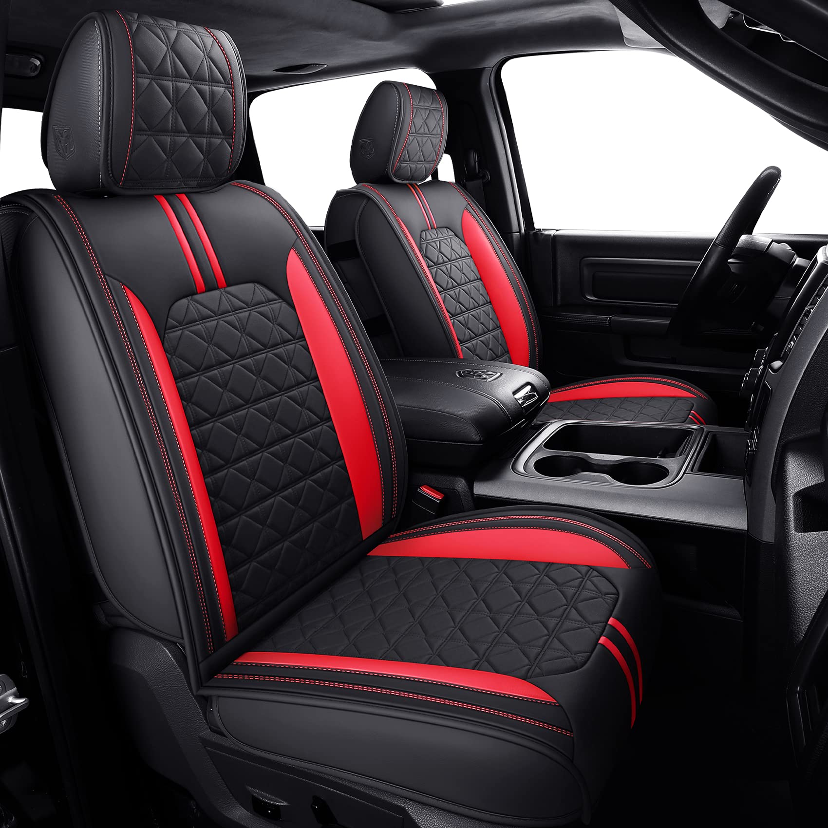 YIERTAI Dodge RAM Seat Covers Fit for 2009-2023 2024 2025 2026 1500/2500/3500HD Pickup Front Seats Only Crew Double Cab Quad Cab Waterproof Leather Seat Covers(2 PCS Front only/Black)