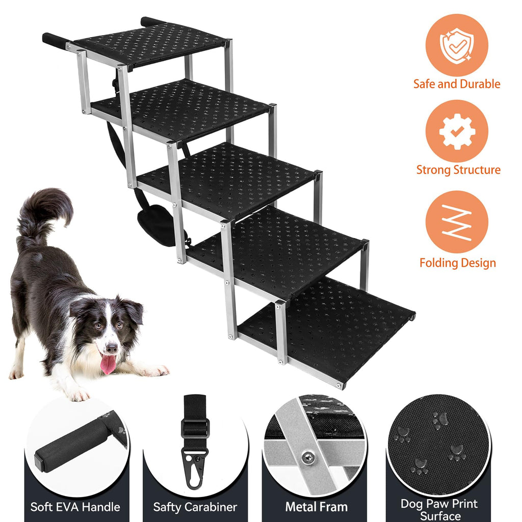 Dog Stairs for Car - Foldable Dog Ramps for Large Dogs with Non Slip Surface, Portable Dog Steps for Cars and SUV, Truck, Support Up to 200 Lbs