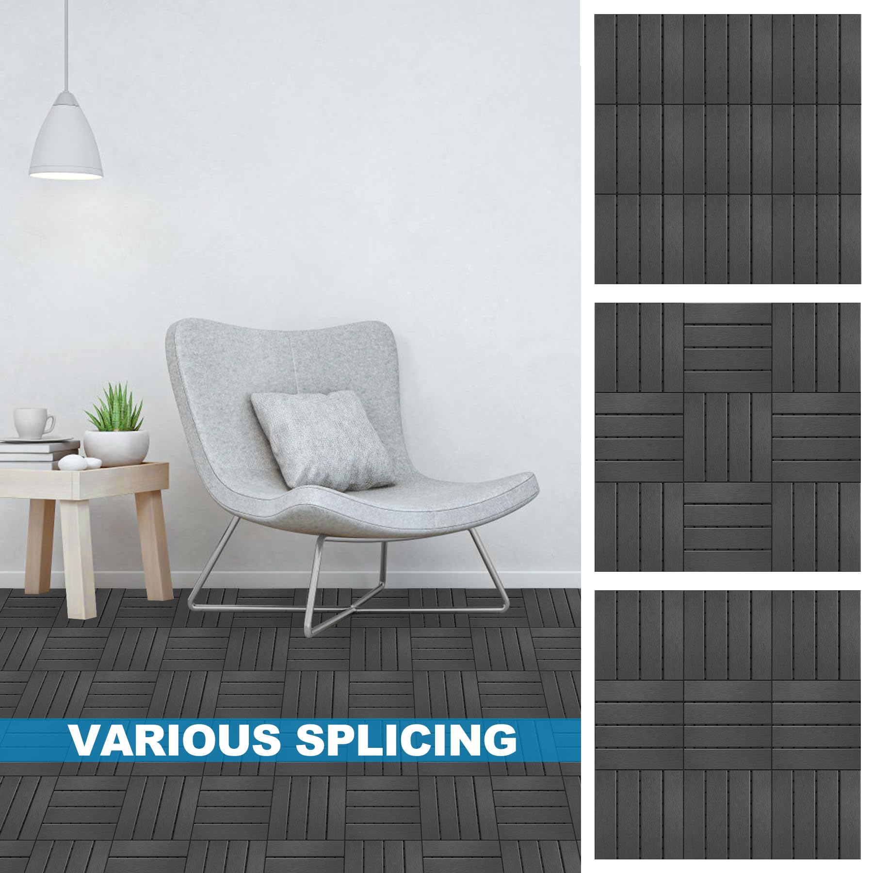 ToLanbbt Modular Interlocking Cushion 8P 11.8" x 11.8" Interlocking Rubber Floor Drain Holes Non-Slip Splicing Drainage Mats for Deck, Shower, Kitchen, Drain Pool, Sauna Bath, Indoor Outdoor (Black)