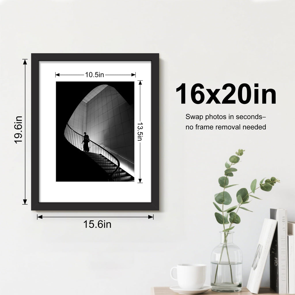 Picrit 24x34 Black Poster Frame 7 Pack, Display Pictures 20x30 Picture with Mat or 24 x 34 without Mat for Horizontal or Vertical Wall Mounting, Wall Gallery Photo Frames