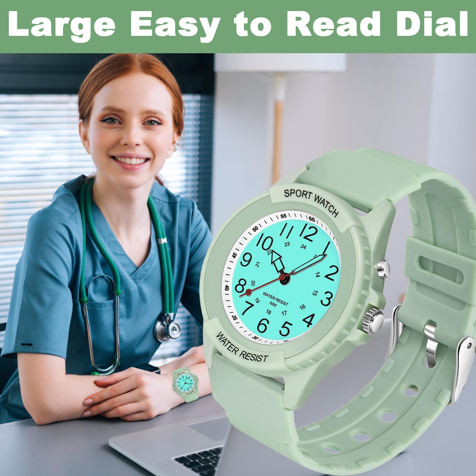 PROKING Waterproof Nurse Watch for Medical Professionals Students Women Men, Night Light, 12/24 Hour Military Time Easy to Read Dial, Second Hand Watch for Nursing Day Gifts