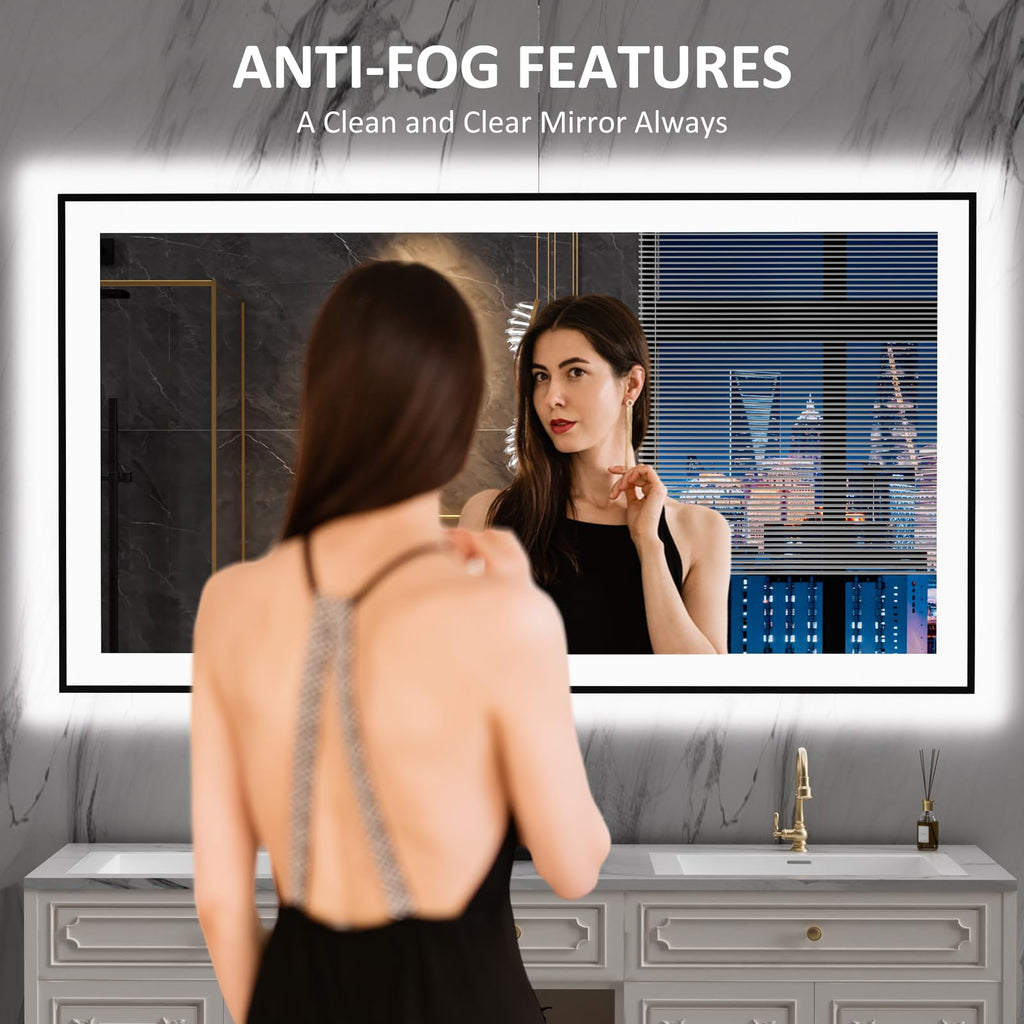 LOAAO 20"X28" LED Bathroom Mirror Black Framed | Anti-Fog, Dimmable, Memory Function, Tempered Glass, Lighted Vanity Mirror for Wall