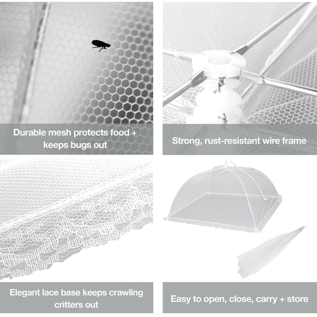 Simply Genius Mesh Food Covers - 12-Pack, 17in x 17in, White - Outdoor Kitchen & Picnic Accessories - Hosting Essentials for Glamping & Tailgating
