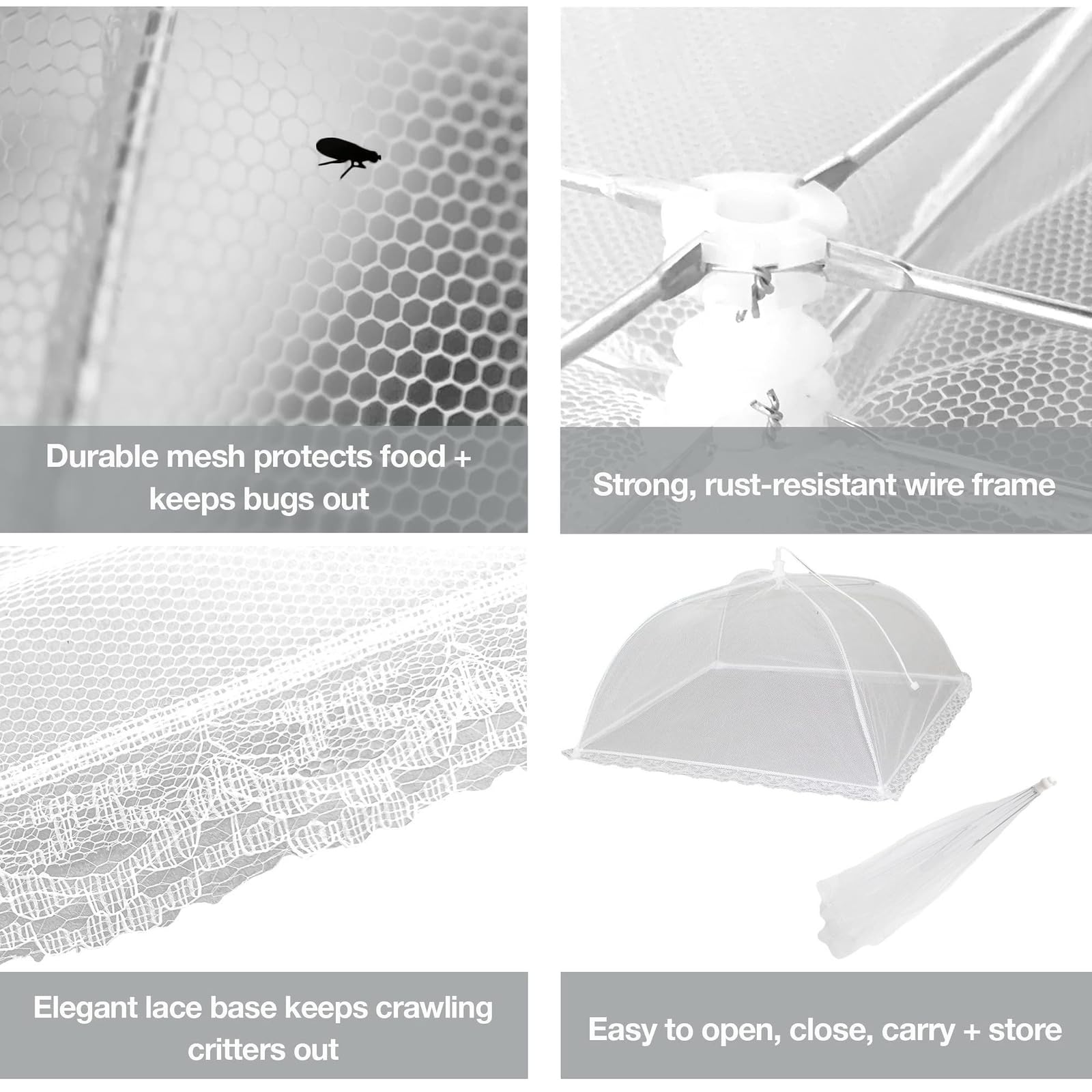 Simply Genius Mesh Food Covers - 12-Pack, 17in x 17in, White - Outdoor Kitchen & Picnic Accessories - Hosting Essentials for Glamping & Tailgating