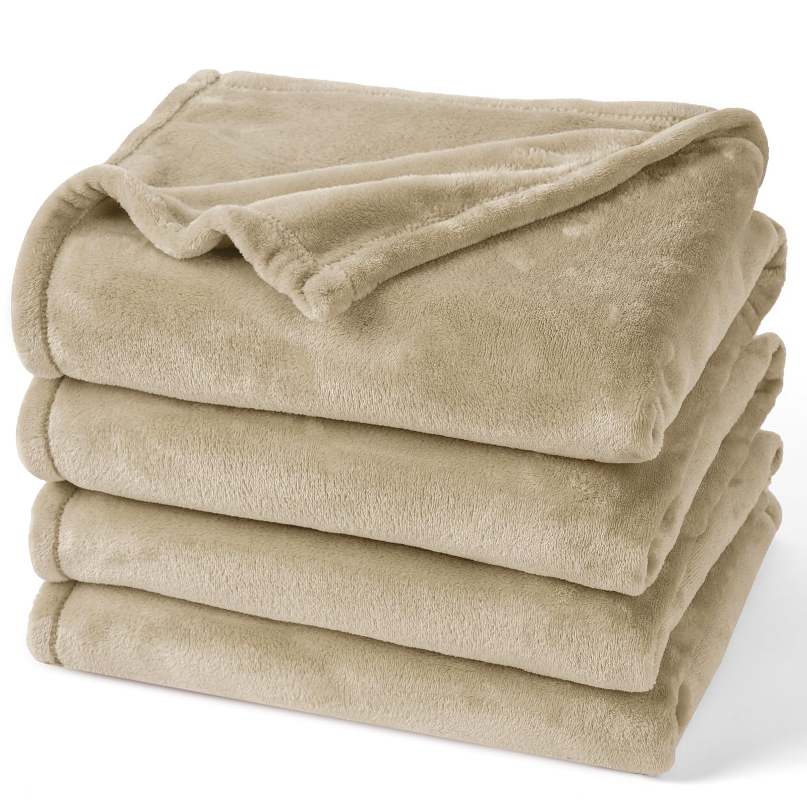 PHF Oversized King Big Fleece Blanket 120"x120", No Shed No Pilling Extra Large Soft Blanket, Giant 10'x 10' Lightweight for Bed, Sofa Travel and Camping, Suitable for All Season, Beige