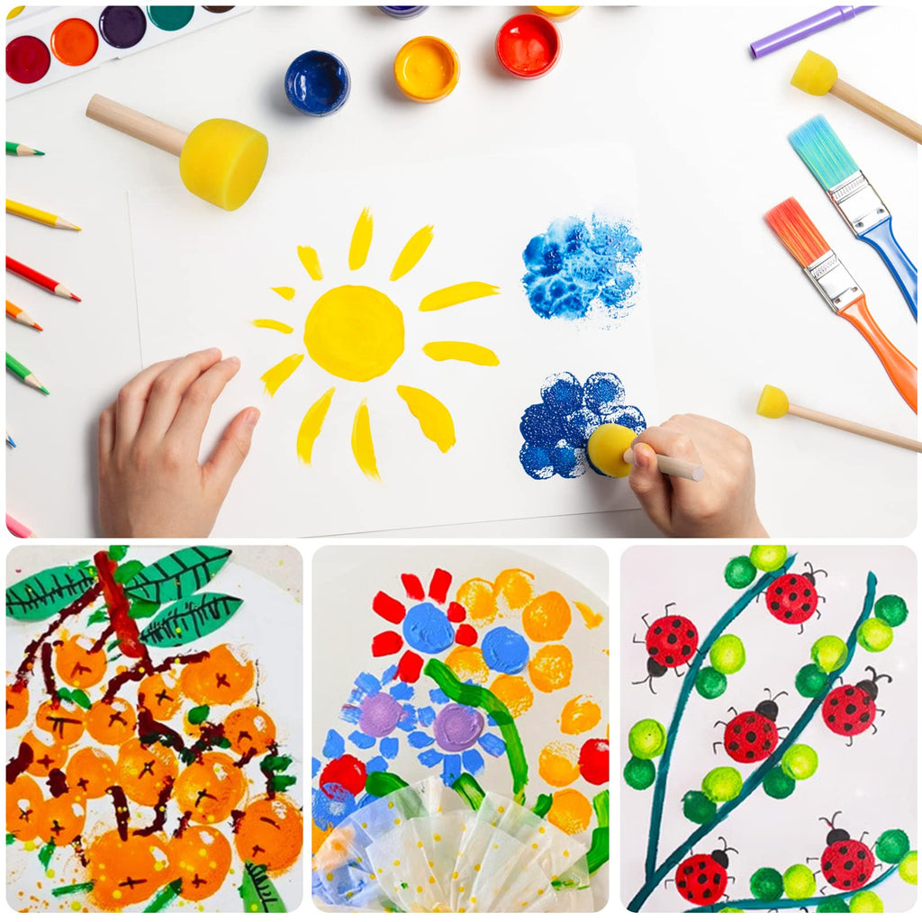30 Pcs Round Sponges Brush Set, Round Sponge Brushes for Painting, Paint Sponges for Acrylic, Painting Tools for Kids Arts and Crafts (4 Sizes)