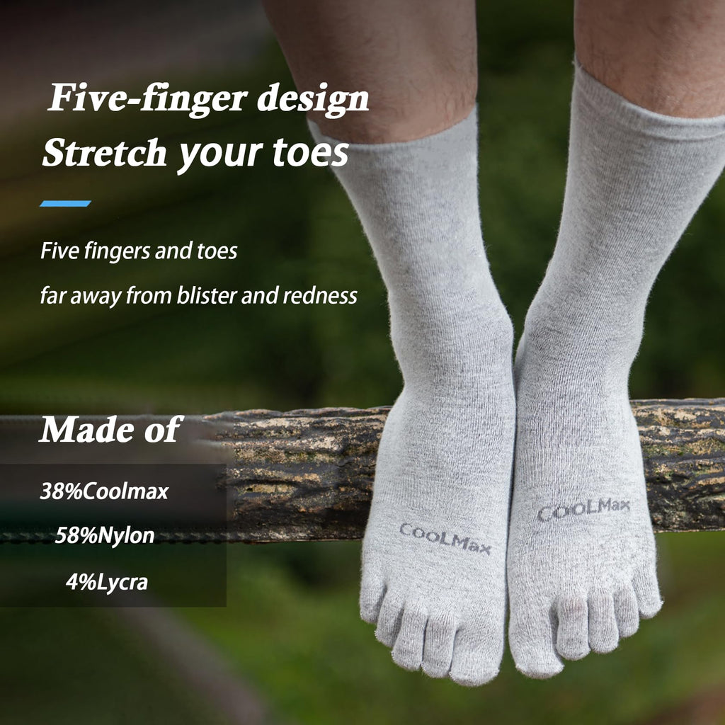 Toe Socks Liner Crew Socks for Men Women Coolmax Five Finger Socks 3 Pairs Running Socks