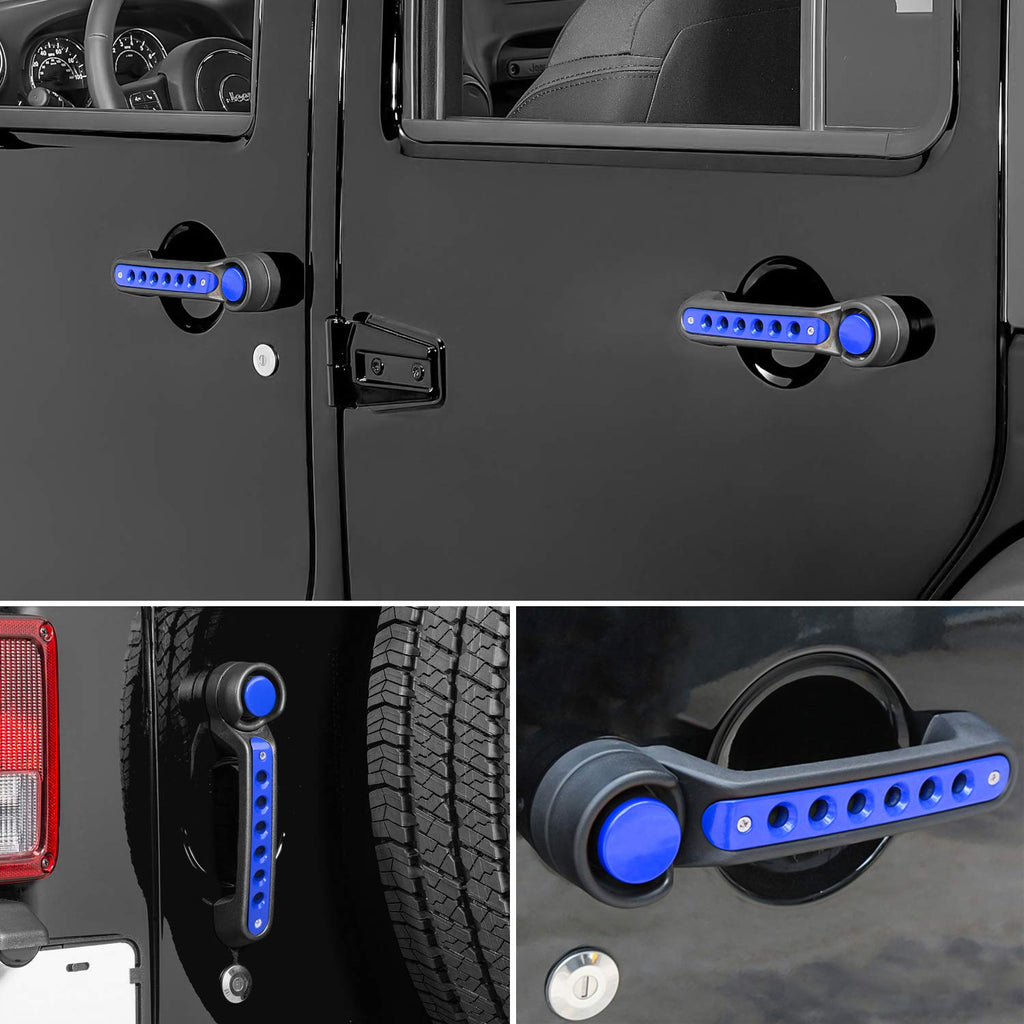 E-cowlboy Grab Handle Inserts Cover+Push Button Knobs Cover Trim for Jeep Wrangler JK JKU Sahara Rubicon Unlimited 2007-2018 Exterior Door Handle Decoration Accessories Aluminum (Black)