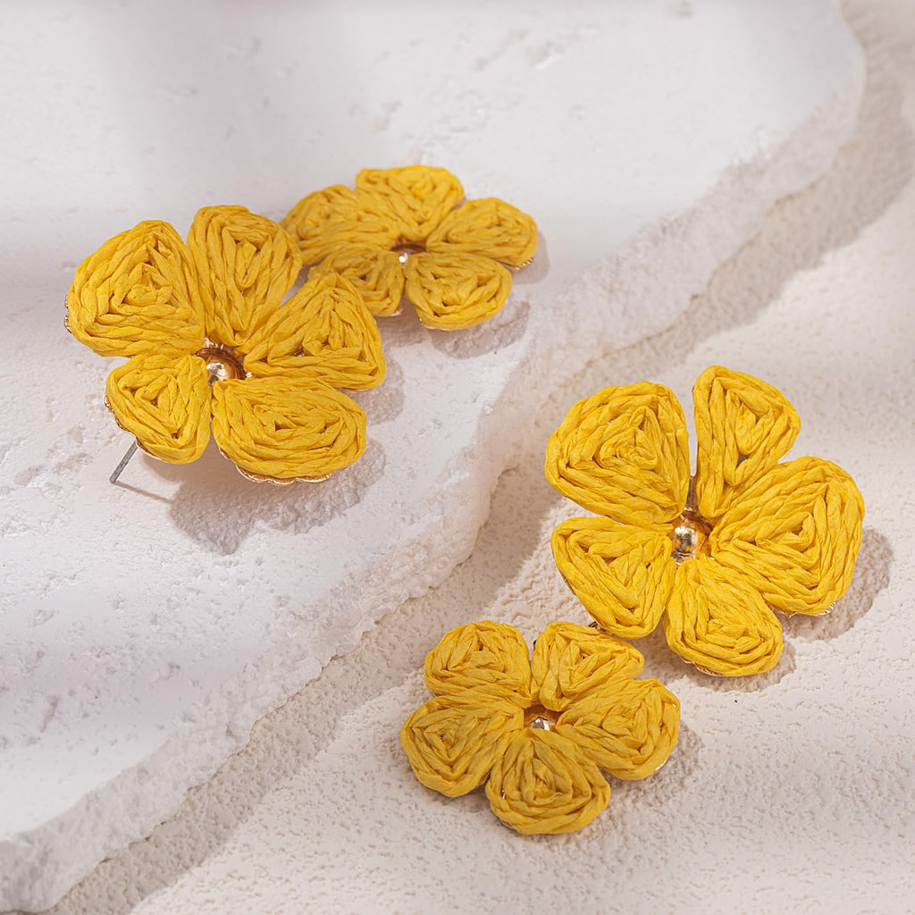 Boho Flower Earrings Statement Raffia Dangle Earrings Cute Floral Jewelry Trendy Summer Beach Vacation Outfits for Women